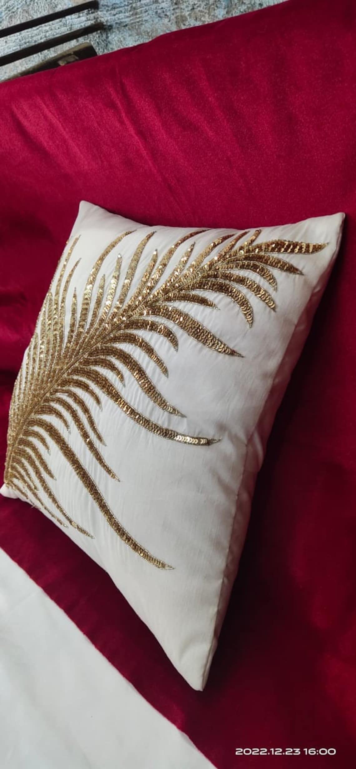 KGN Home Decor Silk 144 TC Pillow Cover with Elegant Design and Antique Work (KGN_73, White, 12x18 Cm, Pack of 1) 3