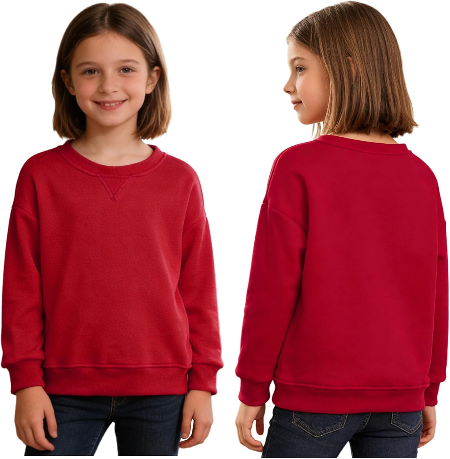 YiZYiF Girls Round Neck Sports Tees Casual Fleece Pullover Tops Long Sleeve School Clothes Fashion Sweatshirts