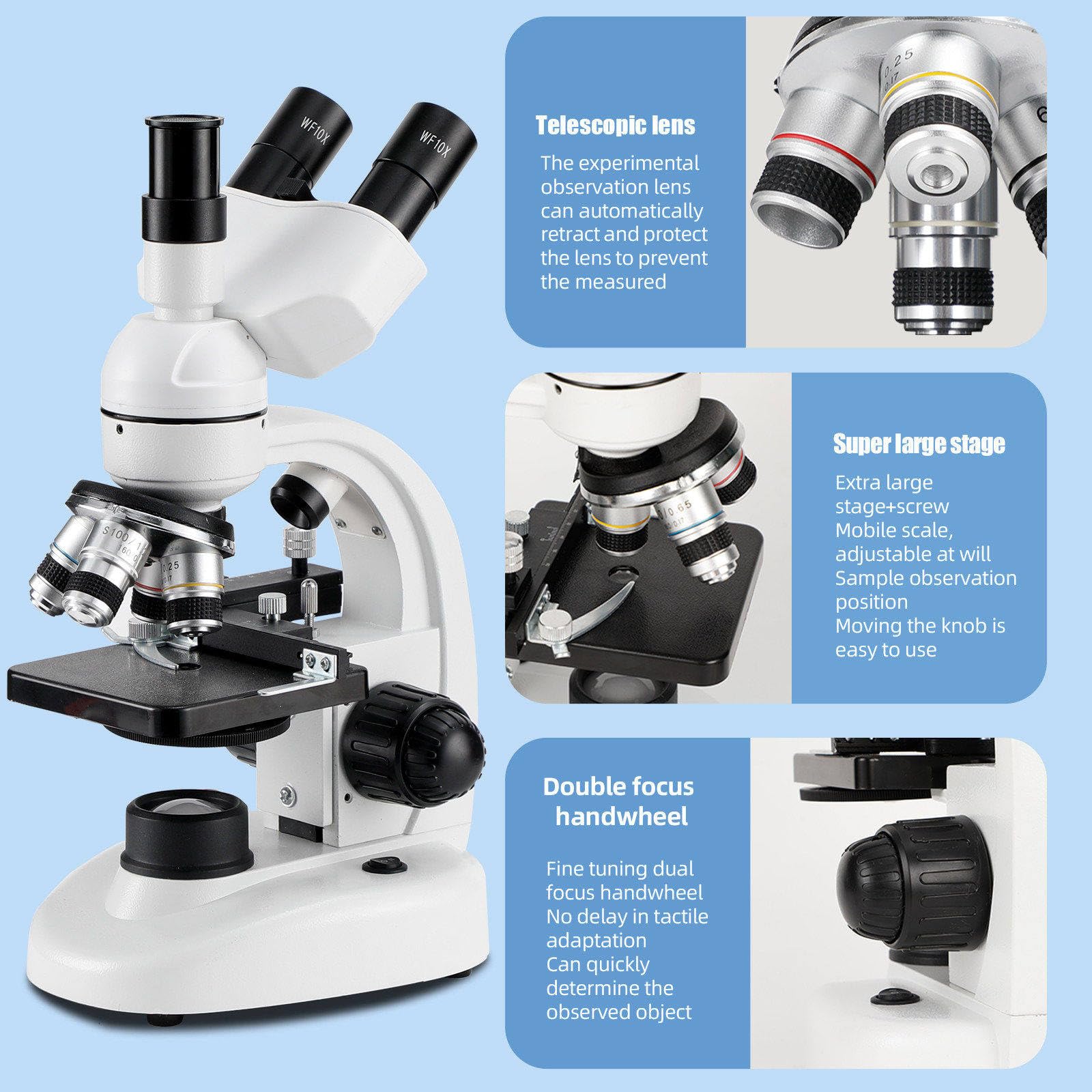 Microscopio Trinocular Compuesto, Aumento De 40x-5000x, Microscopio Led Compuesto Trinocular De Laboratorio Digital con Ocular ElectróNico/RotacióN De 360°/Etapa MecáNica,White