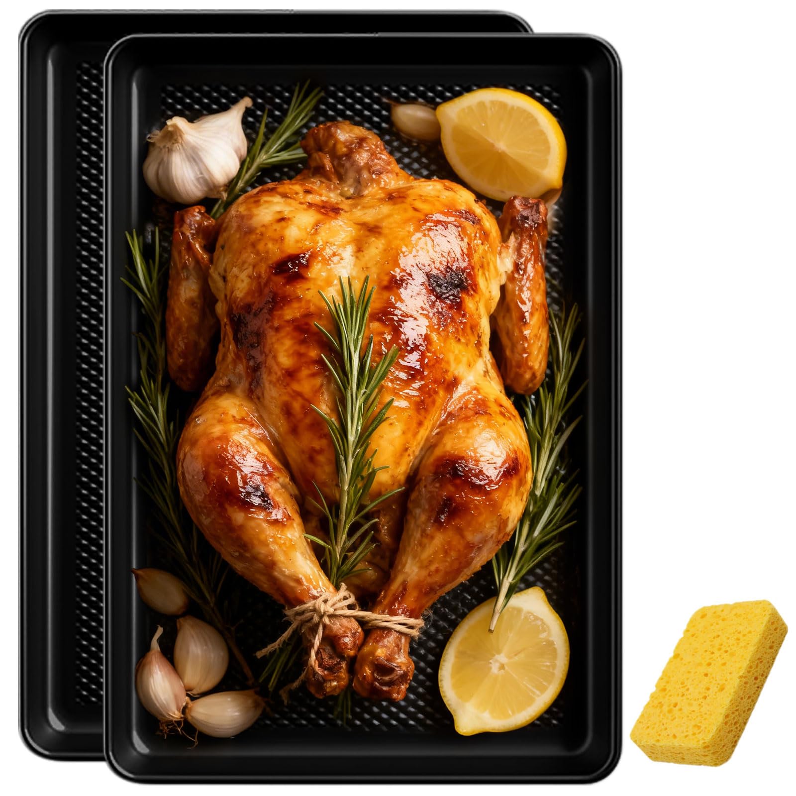 2-Pack Heavy Duty Carbon Steel Baking Trays - Non-Stick Cookie Sheets, Extra Thick Anti-Warp Oven Pans - Professional Grade Trays for Baking, Roasting & Serving - Black -34.1x24.2x2.7cm -Easy to Clean