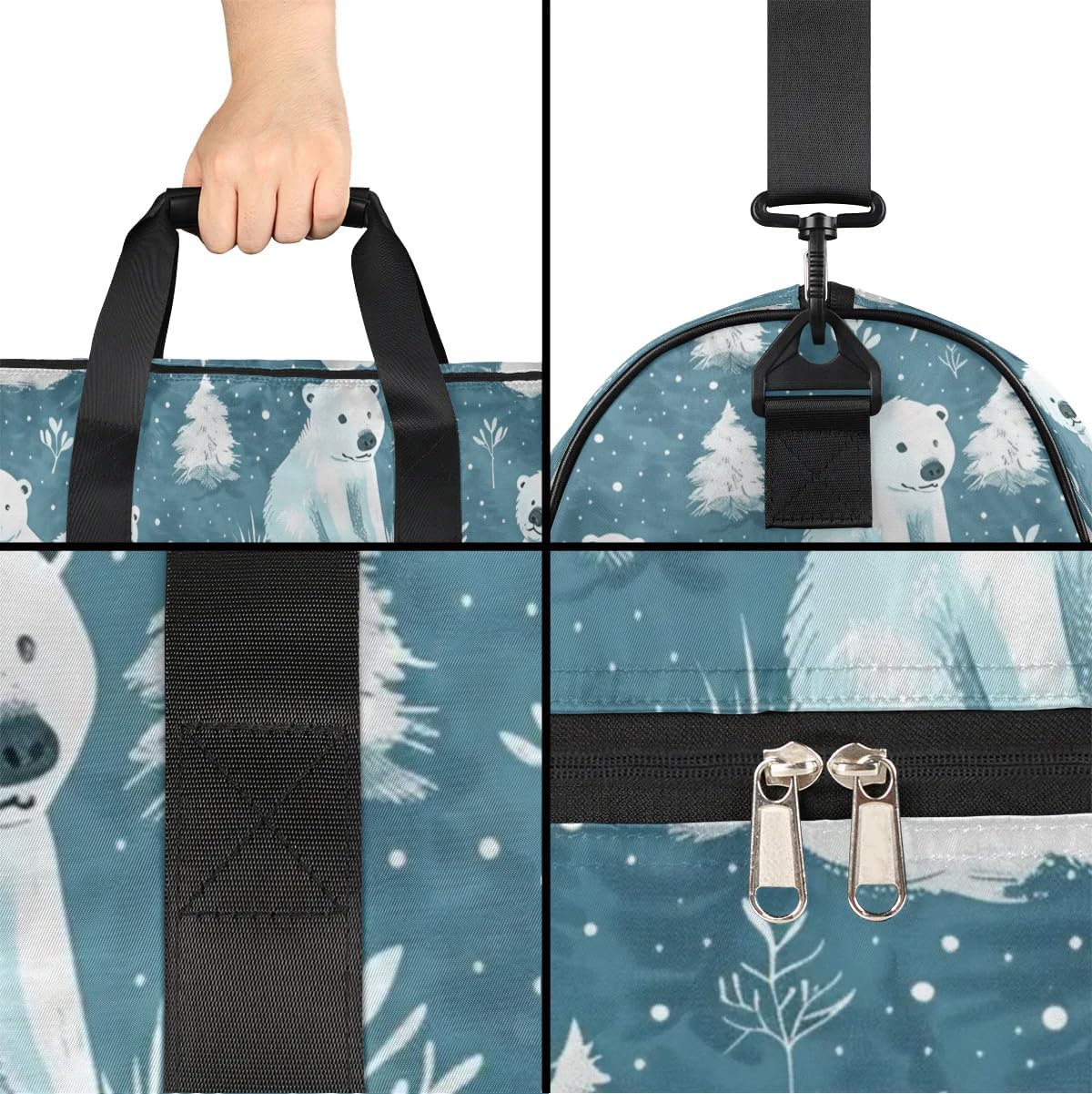 Animals Bears Design Gym Bag for Women Duffle with Shoes Compartment Men Weekender Duffel Bags for Travel Sports Swimming Overnight Dance