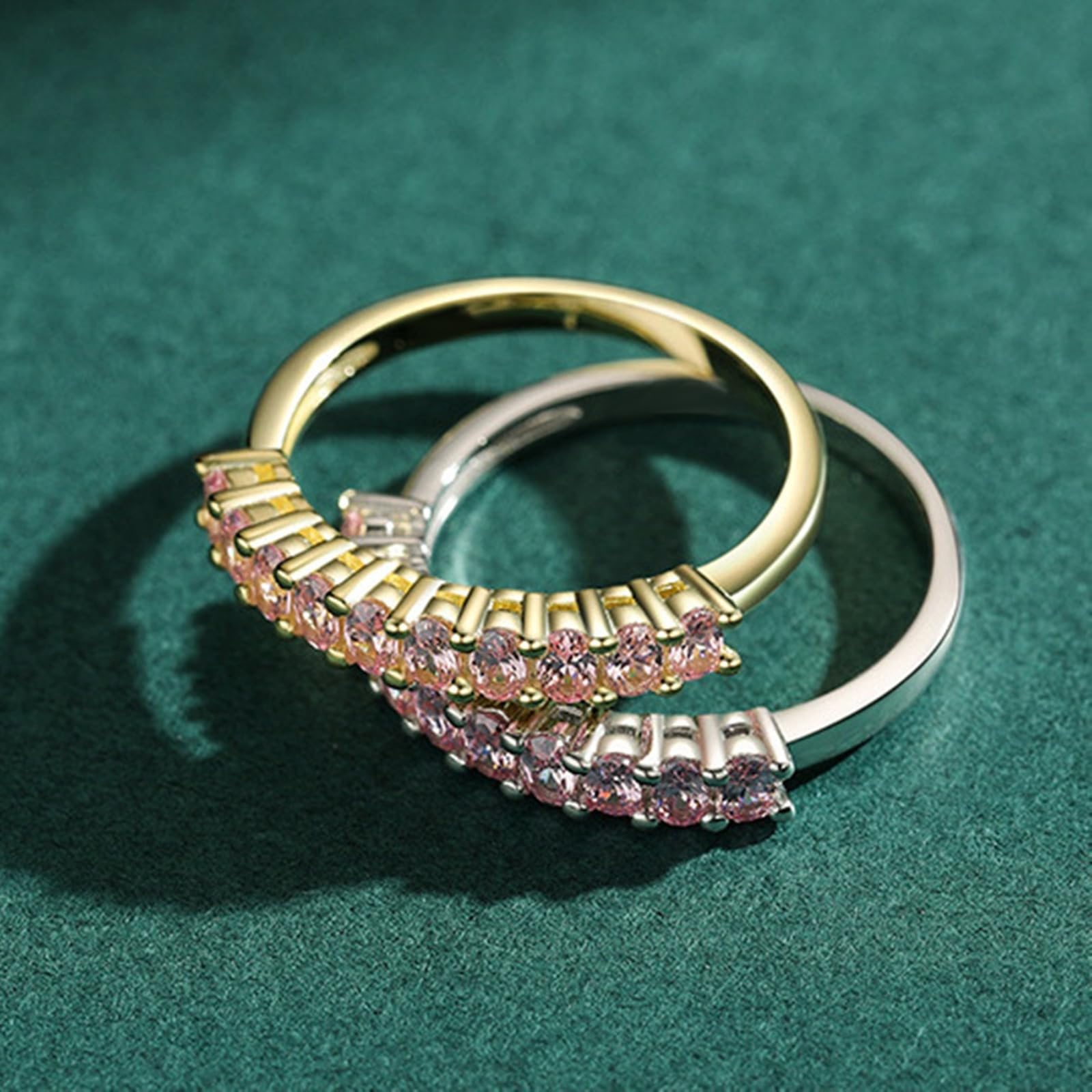 Anillo de oro amarillo para mujer, alianzas de compromiso de 9 K/14 K, oro auténtico con morganita creada, elegantes anillos de boda para mujeres