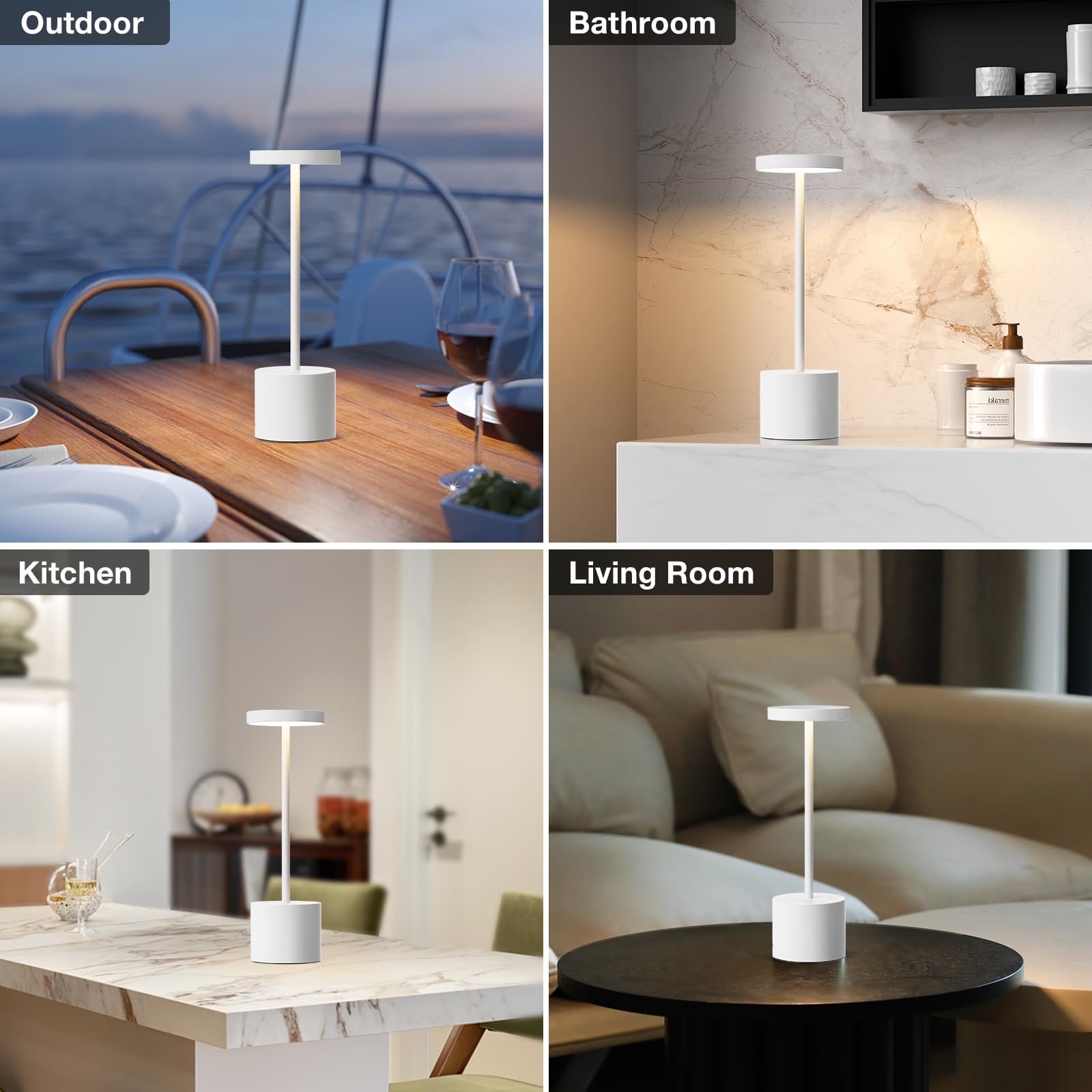 LED Tischlampe Kabellos, Tischlampe Akku, Tischleuchte Kabellos Akku mit 3 Farbtemperatur, Touch Nachttischlampe Dimmbar, Stufenlos Dimmbar für Schlafzimmer, 2 Stück, Weiß