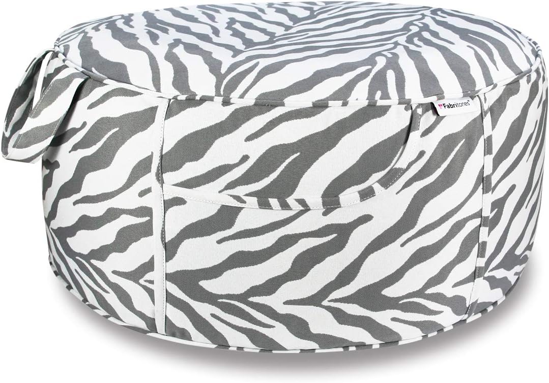 Outdoor Inflatable Ottoman Grey Round 21x9 Inch Zebra Pattern Patio Foot Stools and Ottomans Portable Footrest