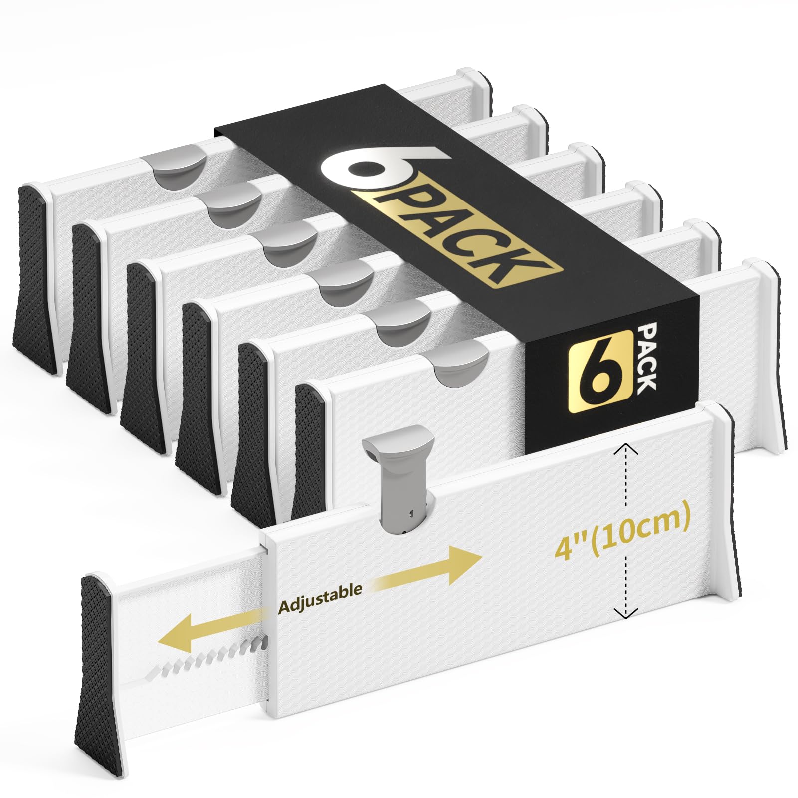 Lot De 5 Séparateurs De Tiroir Réglables De 10,2 Cm De Haut, Extensibles De 27,9 à 43,2 Cm Pour Chambre, Salle De Bain, Placard, Vêtements, Bureau, Cuisine, Maintien Solide, Extrémités En Mousse