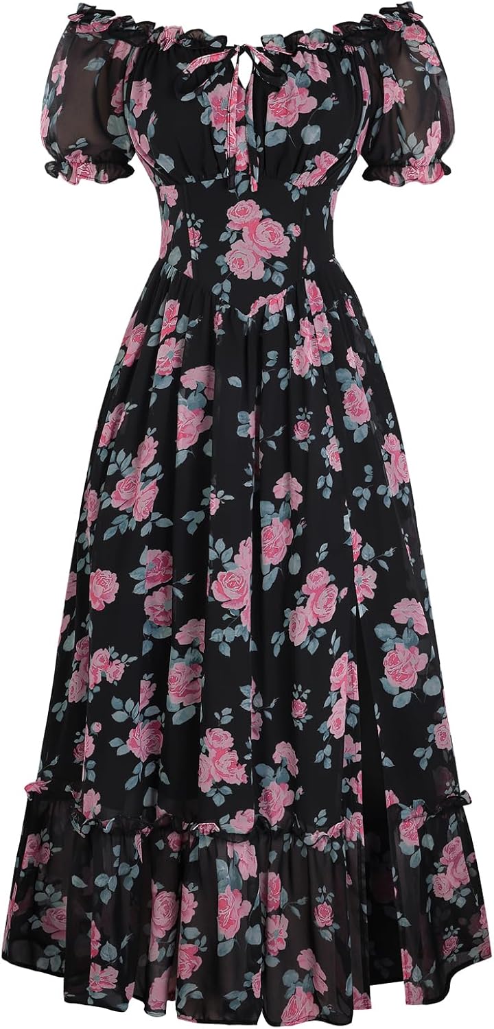 Scarlet Darkness Floral Corset Dress Women 2026 Summer Cottagecore Flowy Dresses