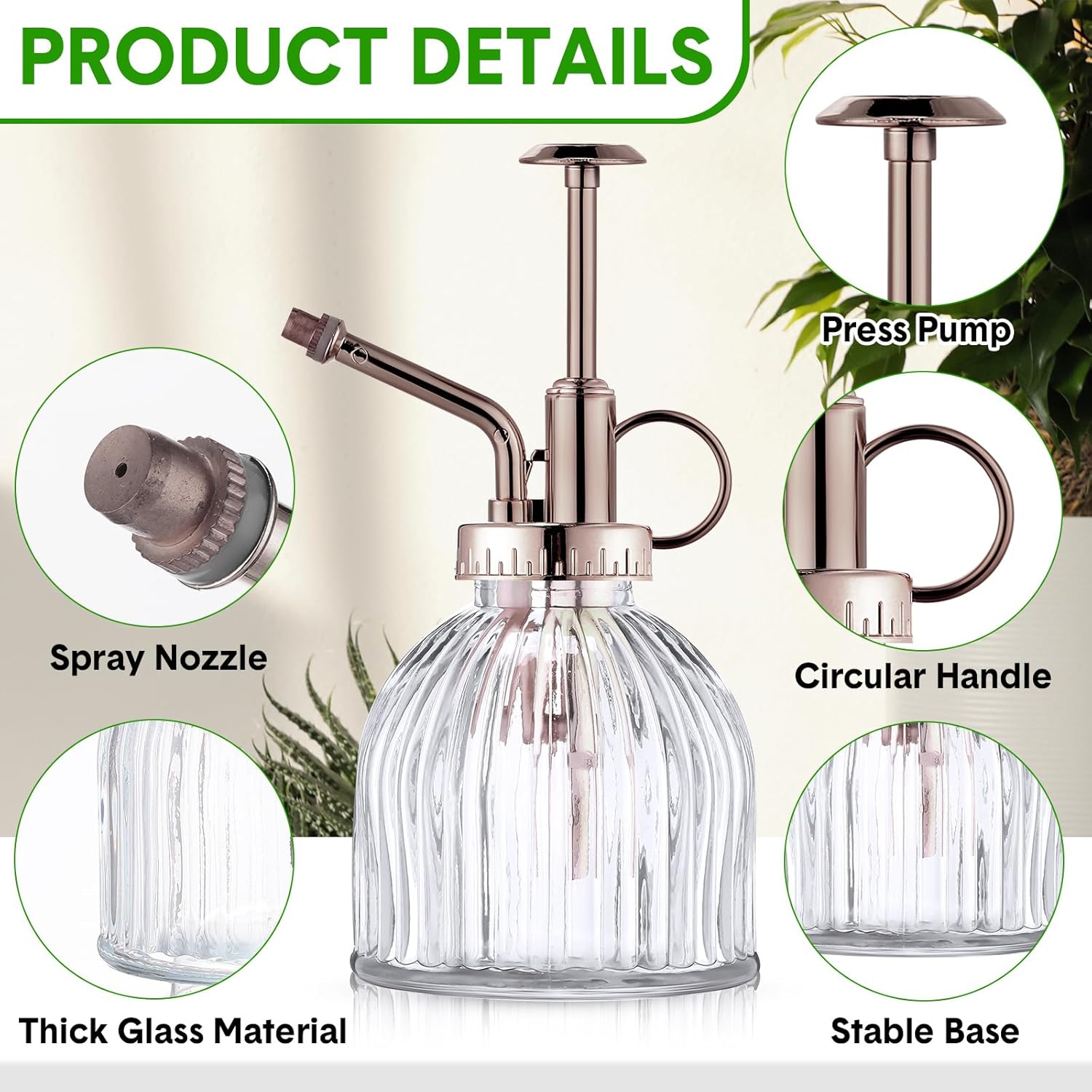 Maxdot 12 Pcs Plant Mister Glass Spray Bottle, 6.1" Tall Vintage Style Decorative Plant Atomizer Watering Can Pot with Plastic Top Pump Succulent Watering Bottle