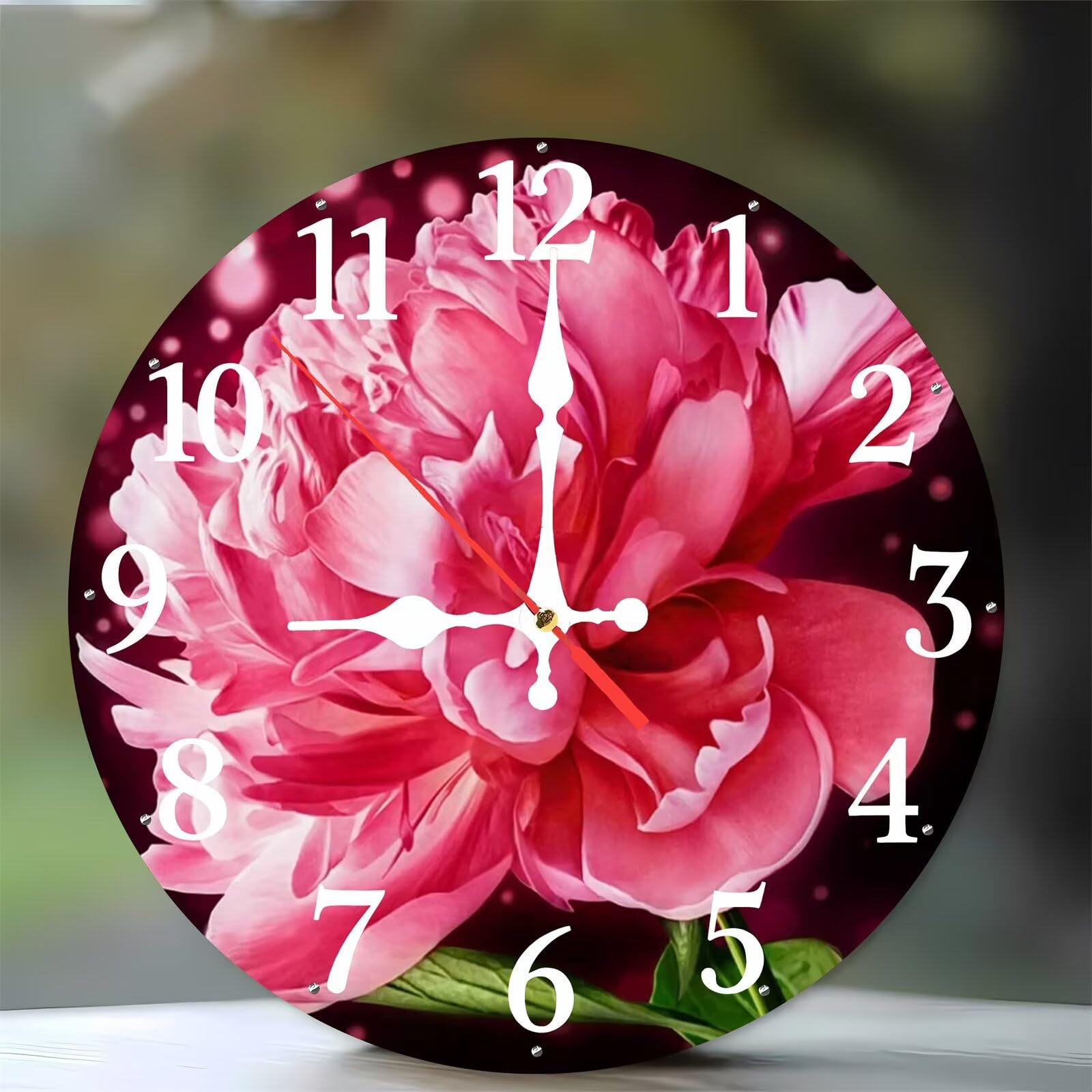 Horloge murale pivoine rose déco bois moderne cuisine et chambre