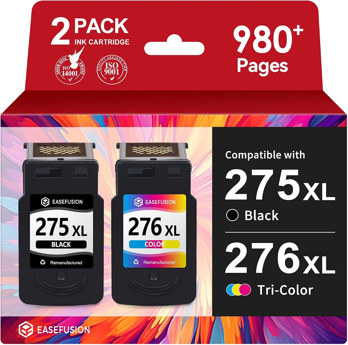 275XL 276XL Replacement for Cannon 275 and 276 Ink Cartridges PG-275 CL-276 | for PIXMA TR4720 TS3722 TR4700 TR4722 TS3522 TS3720 TS3500 Printers, High Yield, PG-275XL PG275 CL276, Black Color Combo Pack