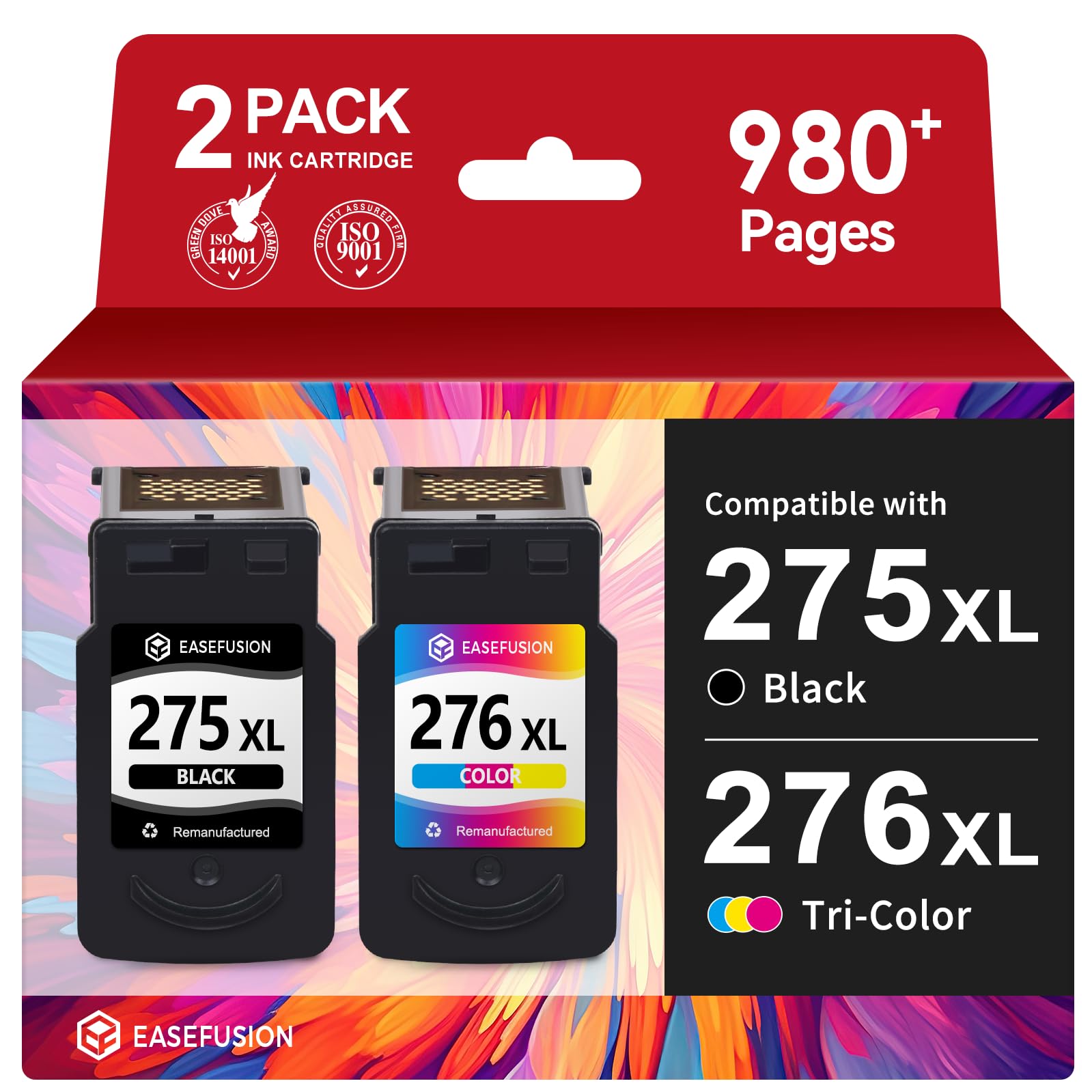 Photo 1 of ***opened and used***EaseFusion 275XL 276XL Replacement for Canon Ink 275 and 276 PG-275 CL-276 Black Color Ink Cartridges Combo Pack Compatible with PIXMA TS3522 TR4720 TR4700 TS3722 TS3500 TR4722 TS3720 TS3520 Printers***opened and used***