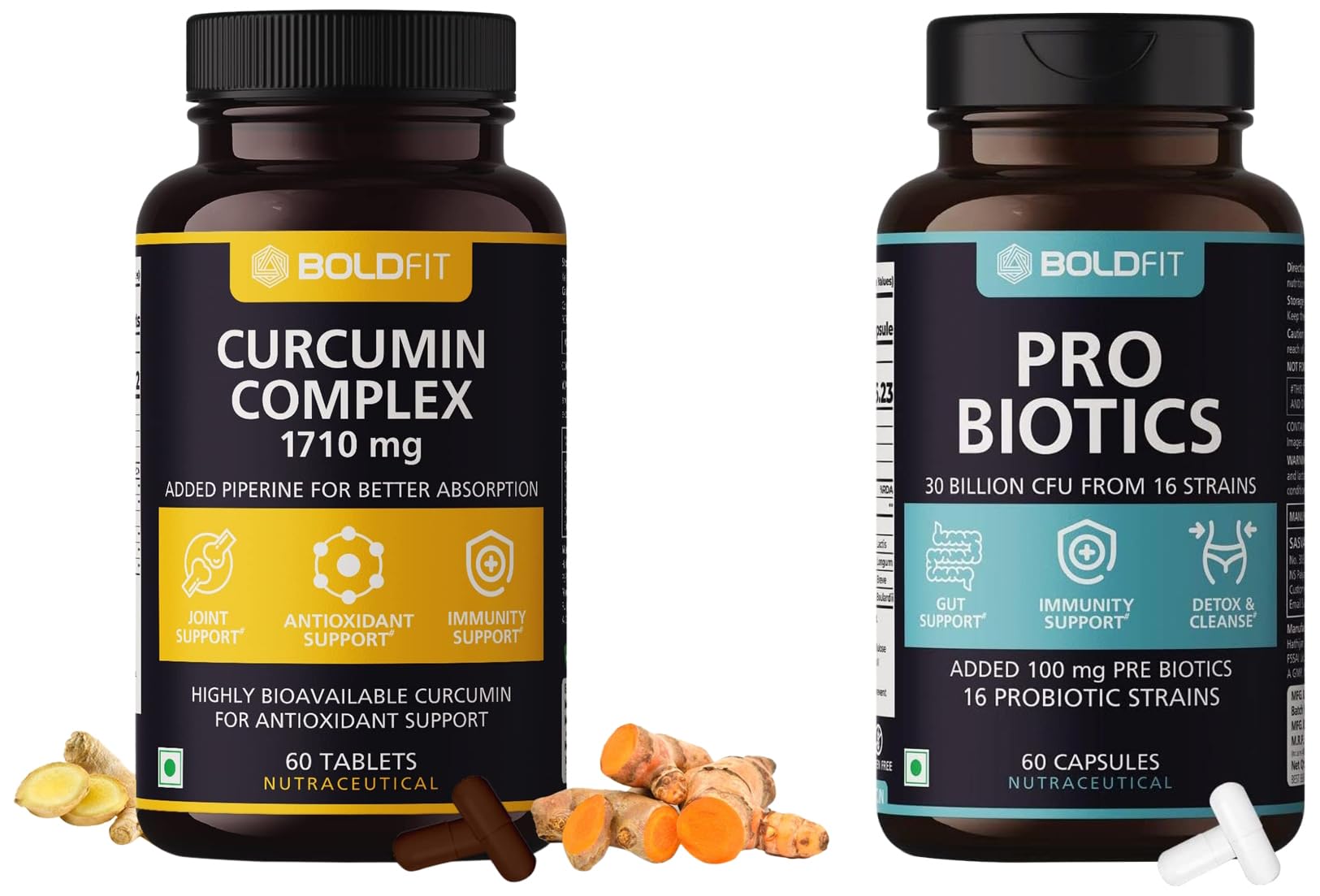 Boldfit Curcumin Tablets 1700mg with Piperine 10mg- 60 Veg Tablets & Boldfit Probiotics Supplement 30 Billion CFU- 60 Vegetarian Capsules, White-picture-14