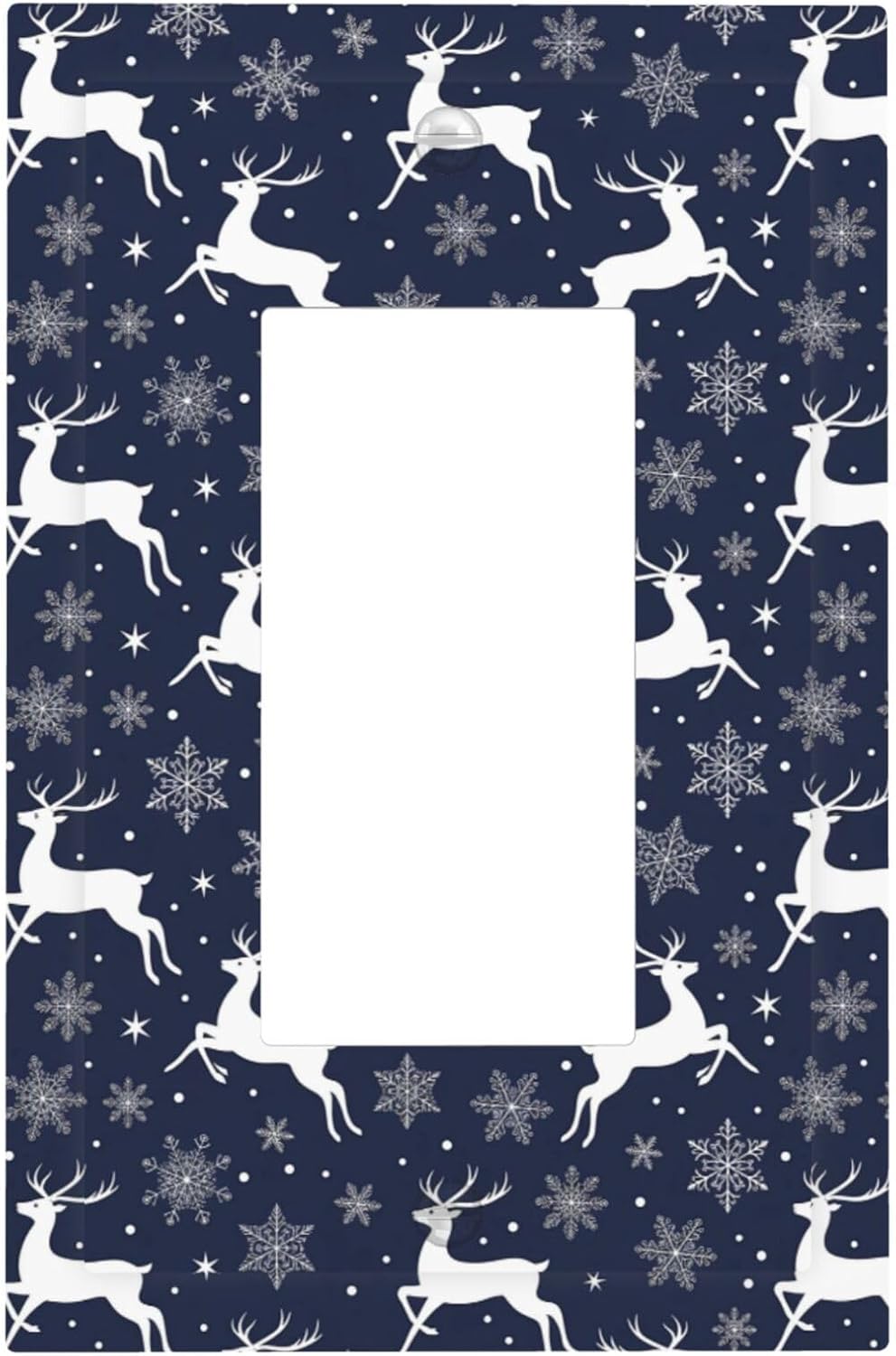 1 Gang Single Rocker White Deer Silhouettes Snowflake Blue Decorative Light Switch Cover - GFCI Outlet Wall Plate for Bathroom Bedroom 5X3 Inch
