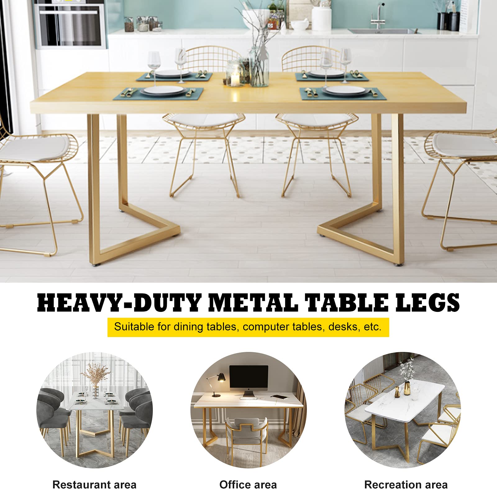 Patas de Mesa Industriales Patas Muebles de Acero con Marco en V/T con Tornillos+ Protectores de Suelo, 2 Piezas