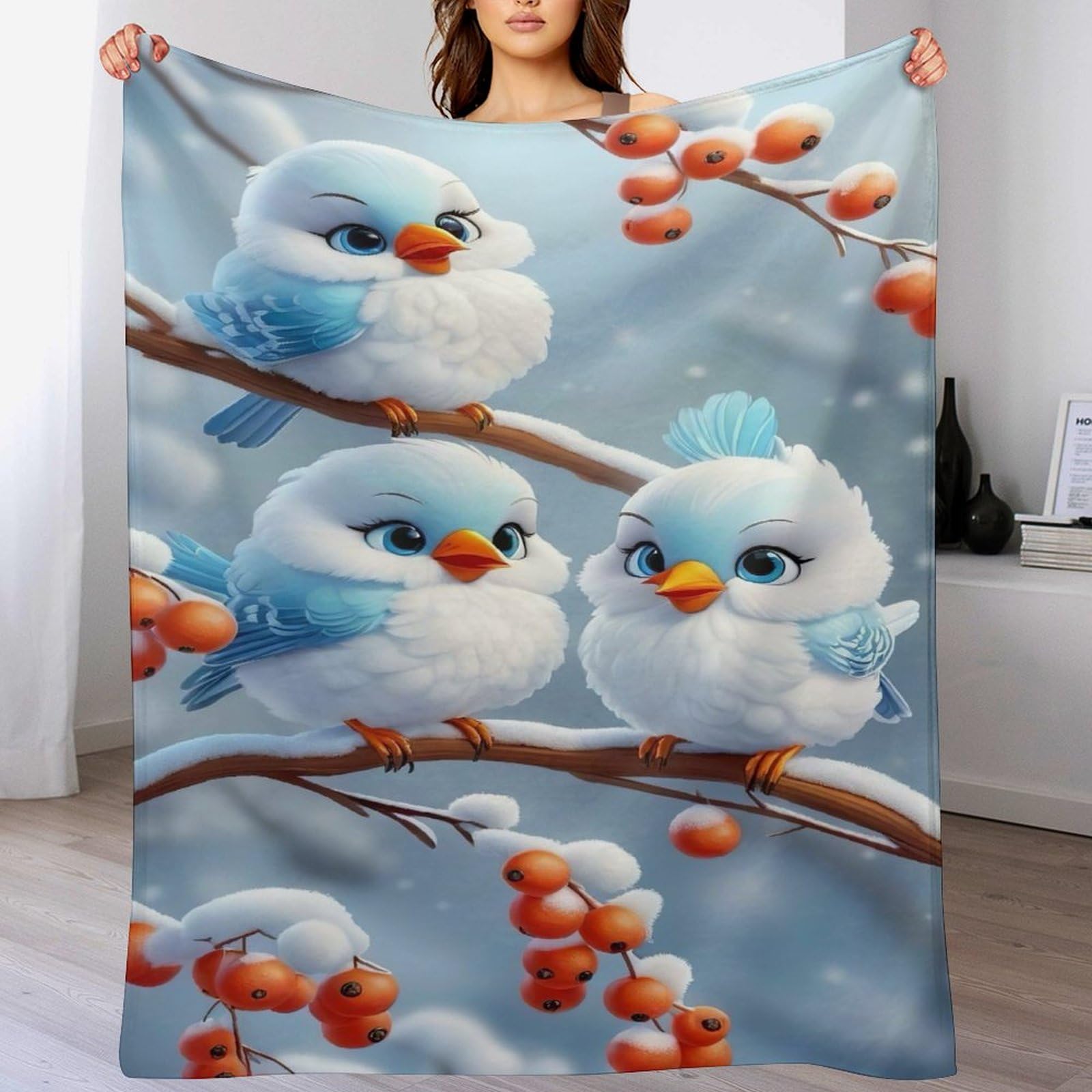 Couverture oiseau flanelle 140x180 comme jeté de canapé et couvre-lit