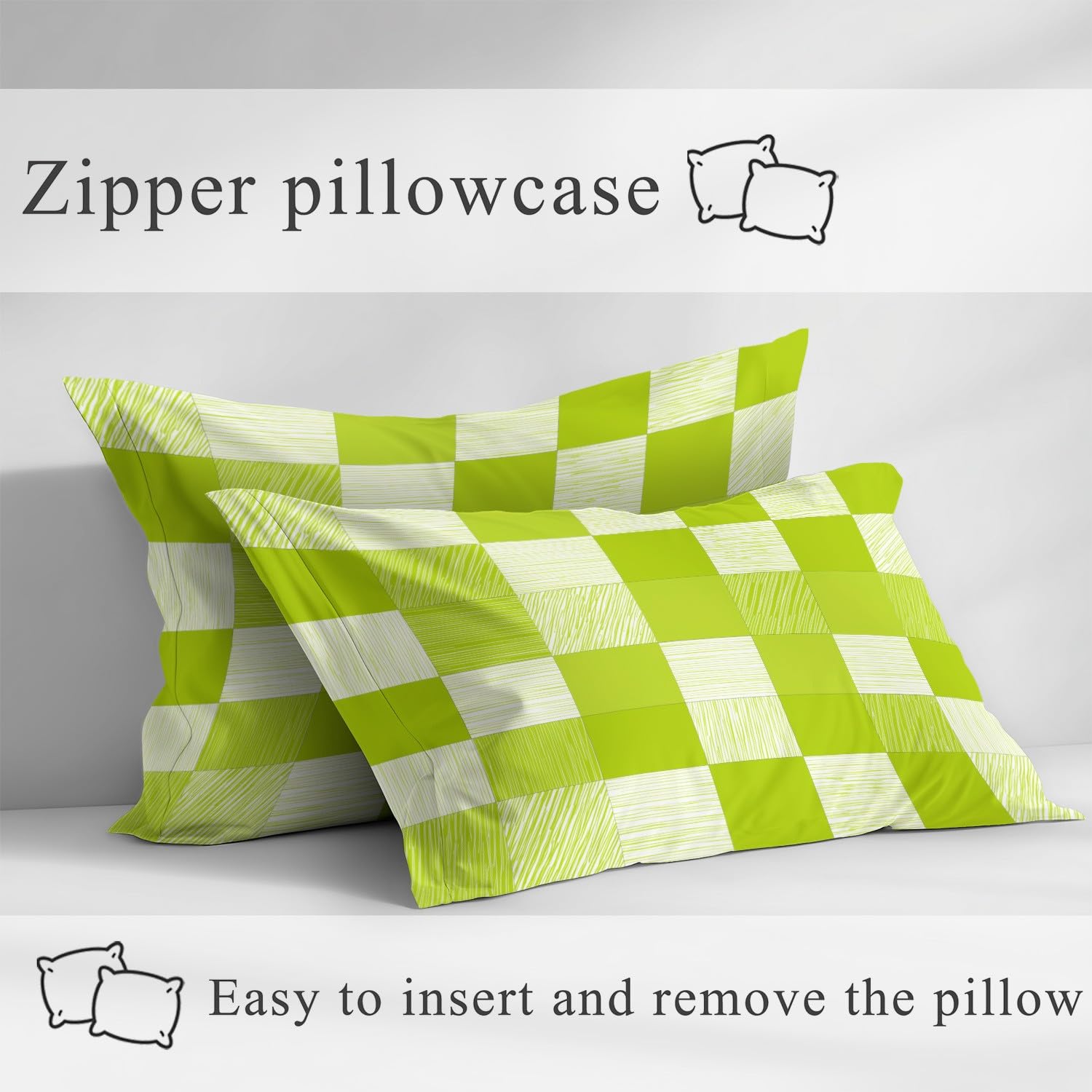 Geometrisch Kariert Spannbetttuch Frisch Quadrat Gittermuster Spannbettlaken 140 x 200 x 30 cm 3teilig Mikrofaser Bettwäsche Set mit 2 Kissenbezüge 80 x 80 cm Kein Flachbettlaken