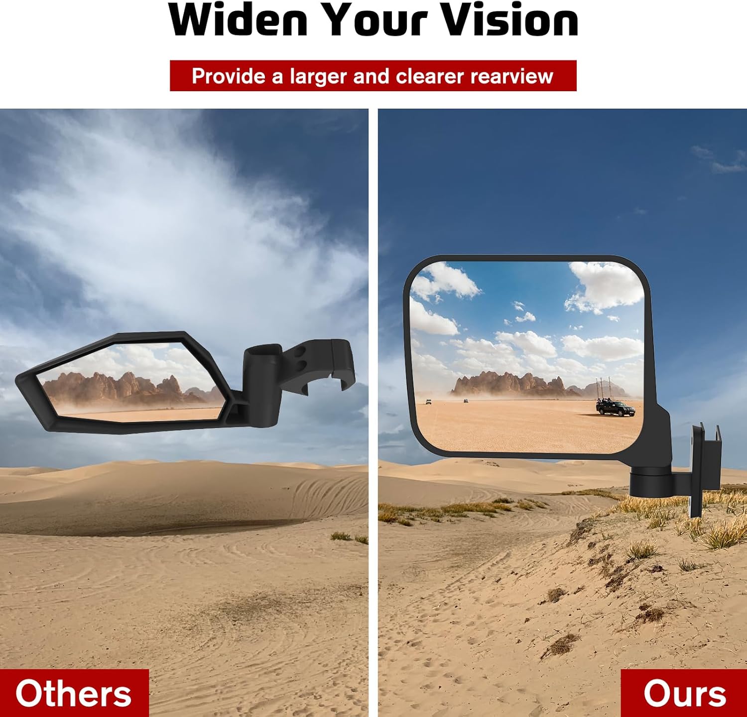 Wide Side Mirrors for Polaris Ranger XP 1000, Adjustable Clear Rear View Side Mirrors for Polaris Ranger XP 1000 Crew 2018 2019 2020 2021 2022 2023 2024 2025 Accessories(2PCS)