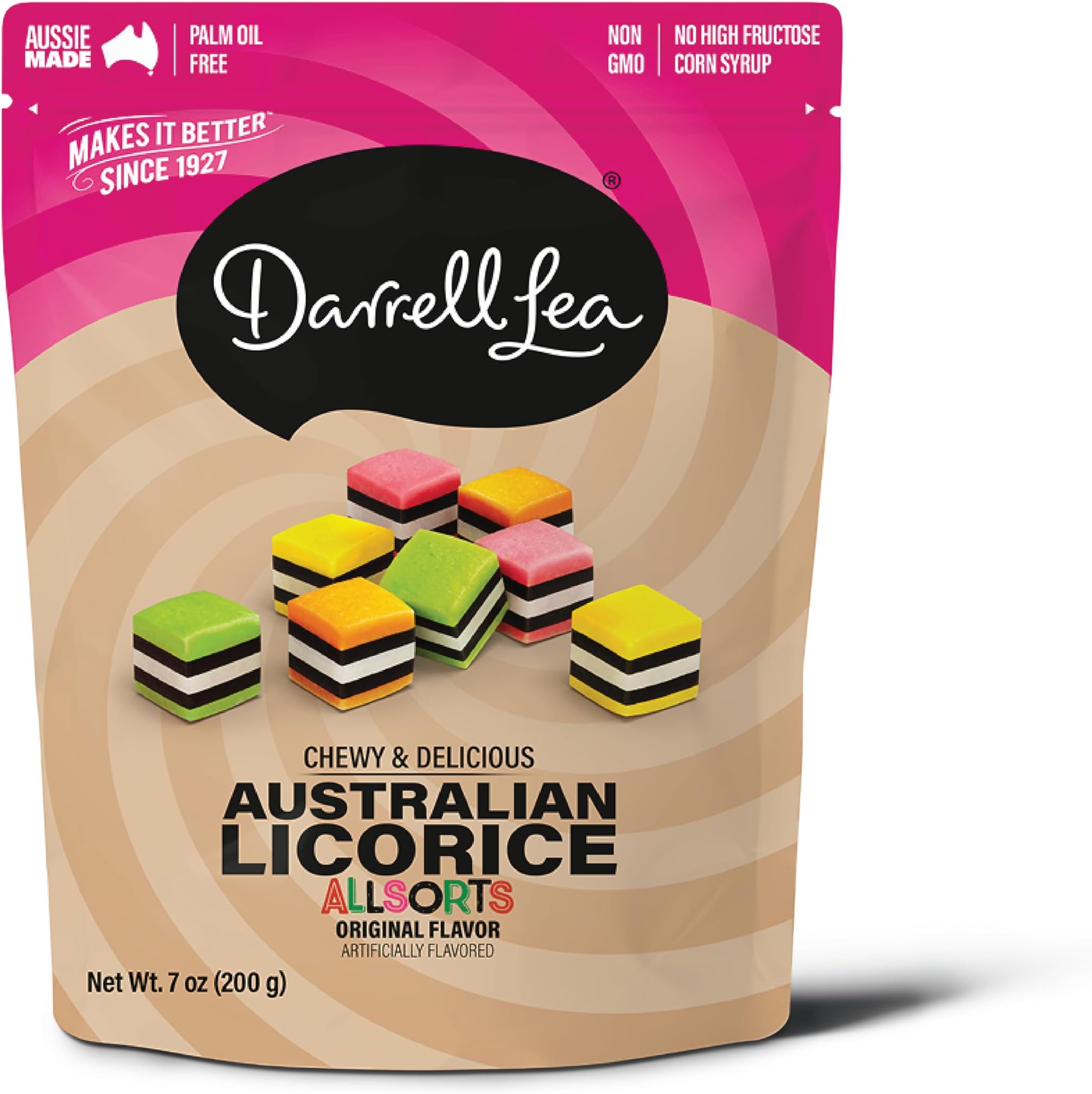 Darrell Lea Soft Australian Licorice, Non-GMO, No Palm Oil, Vegetarian Friendly, No High Fructose Corn Syrup, Soft & Chewy Licorice Candy, Made in Australia (Allsorts, 7 Ounce (Pack of 1))