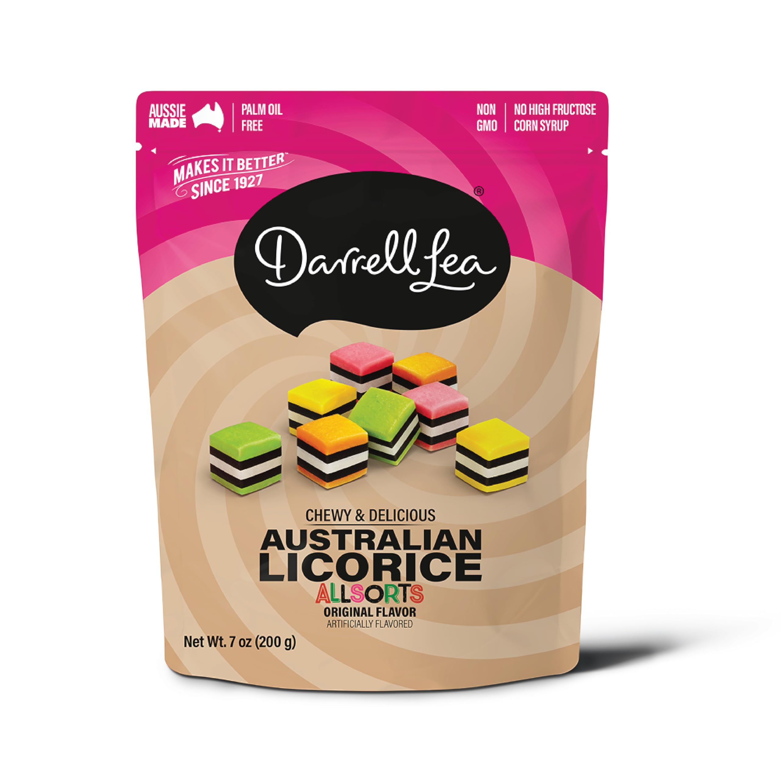 Darrell Lea Soft Australian Licorice, Non-GMO, No Palm Oil, Plant Based, No High Fructose Corn Syrup, Soft & Chewy Licorice Candy, Made in Australia (Allsorts, 7 Ounce (Pack of 1))