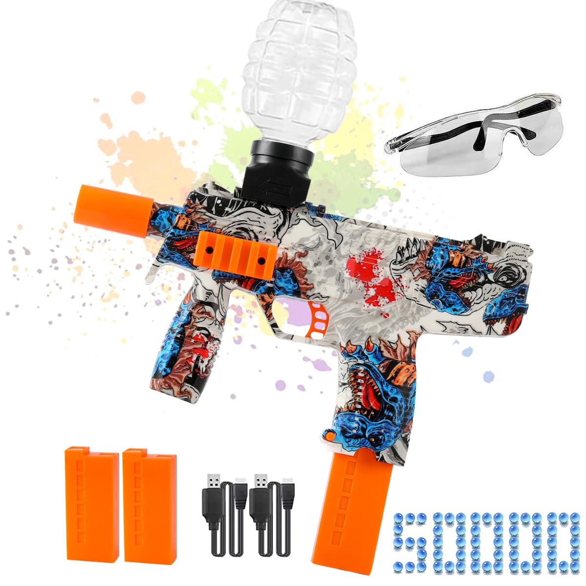 HYNXM Gel Ball Blaster Toys - with 2 Rechargeable Battery, 2 Round Hopper, 1 Goggles, 50000+Toy Ball, Sports Toys Ages 14 & Up