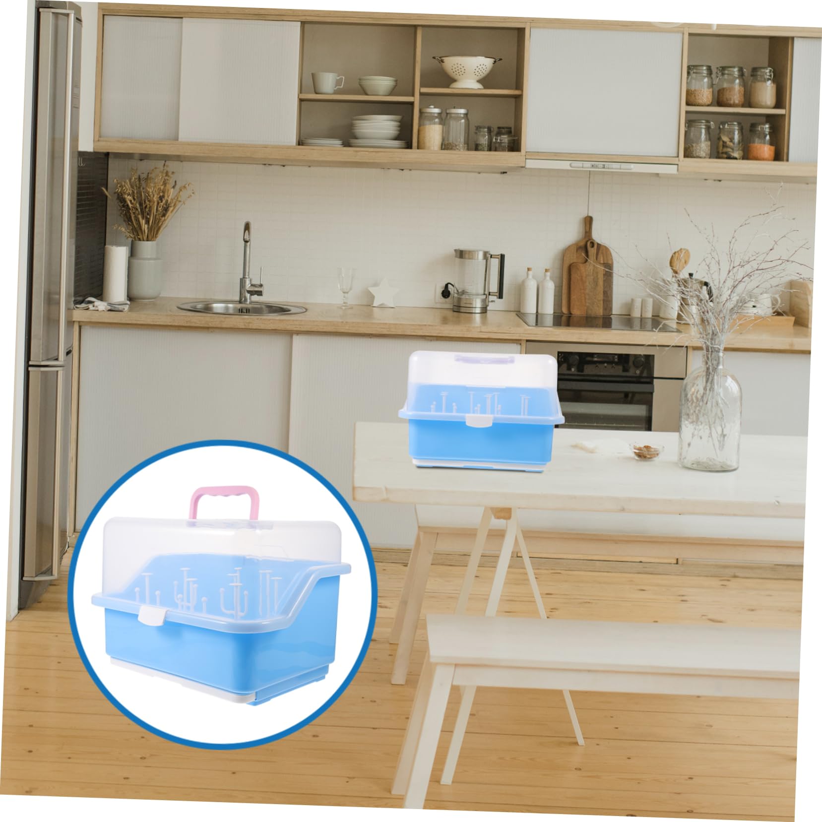 Boîte de Rangement pour Biberons Bébé Couvercle, Égouttoir PP Bleu | Plateau D’égouttage Intégré, Séchage Rapide, Conteneur Pratique pour Nourriture et Vaisselle Couleur Aléatoire
