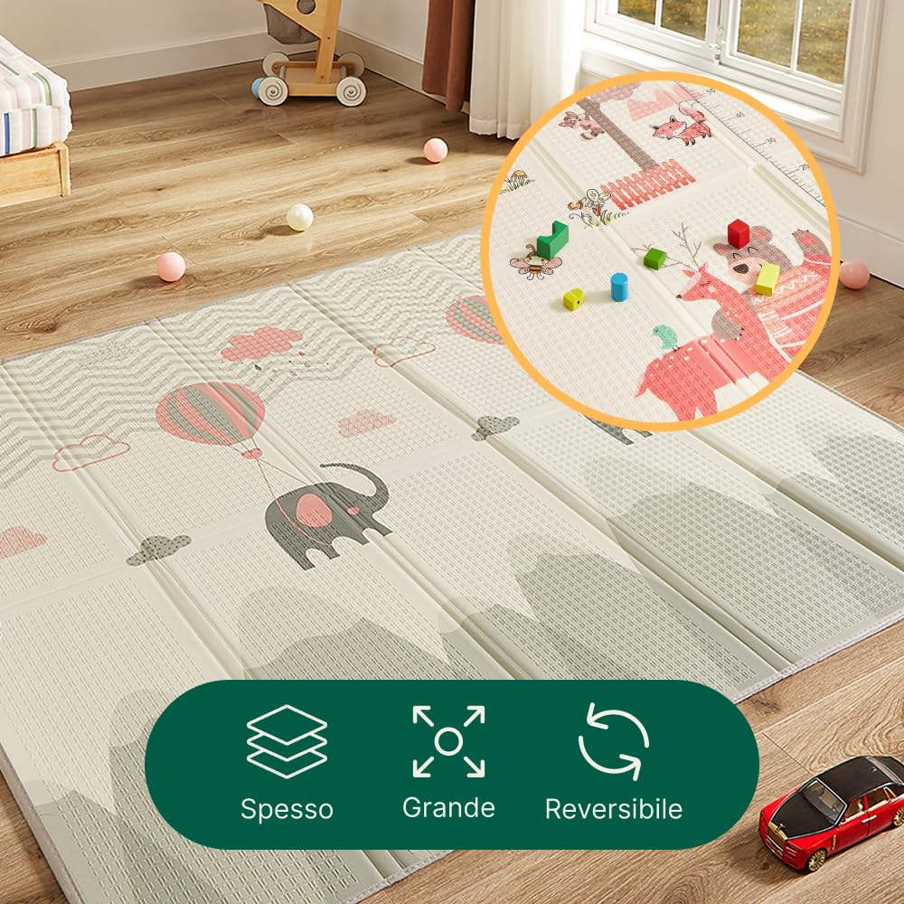 CASABEL tappeto gioco per bambini, morbido, 180x150cm, motivo elefante