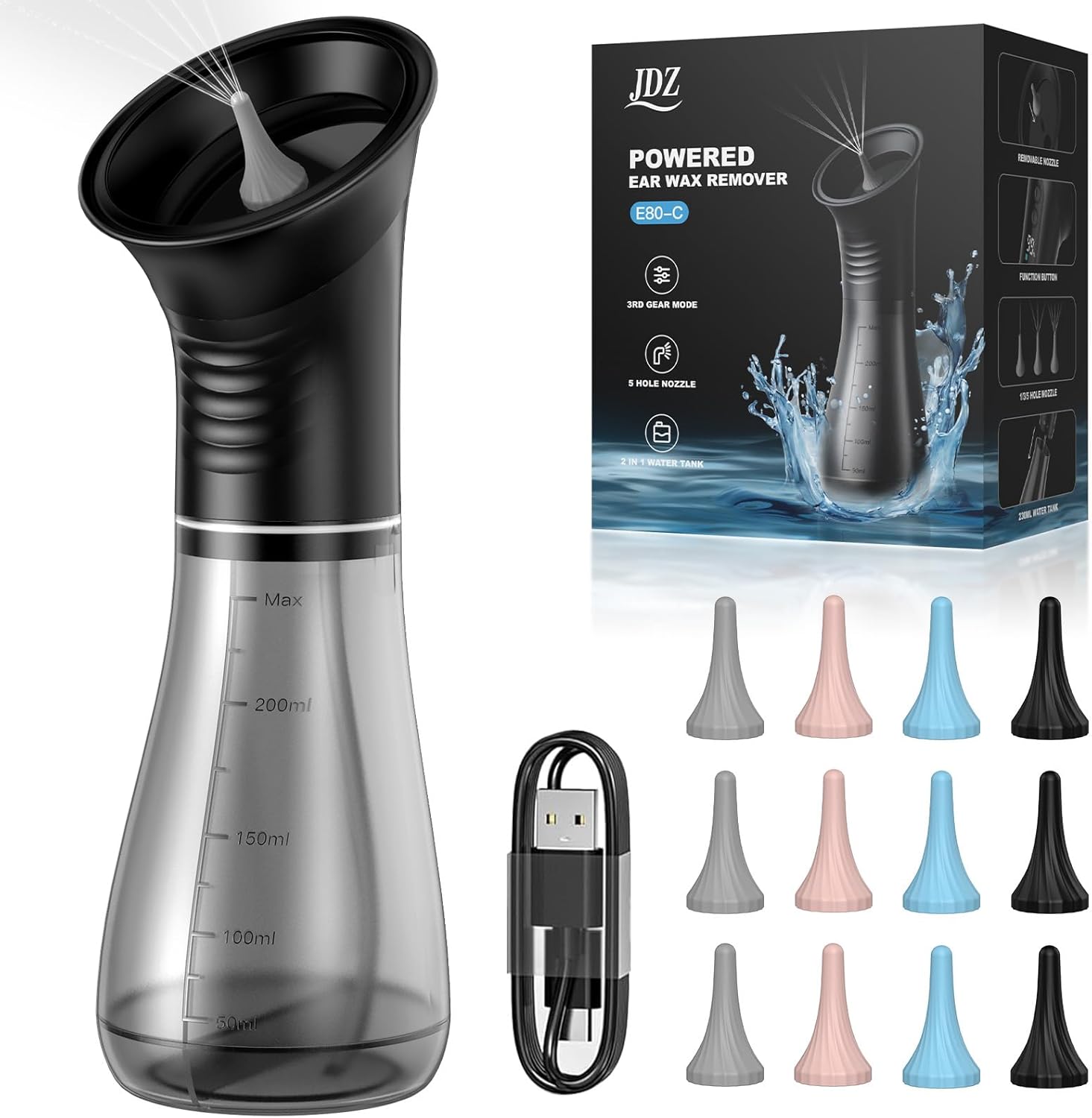 Upgraded Ear Wax Removal, Electric Ear Cleaner with One-Piece Waste Tank, Safe & Effective Earwax Removal Kit for Adults & Kids, Adjustable Water Pressure,12 Replaceable Nozzles, LED Display, IPX7