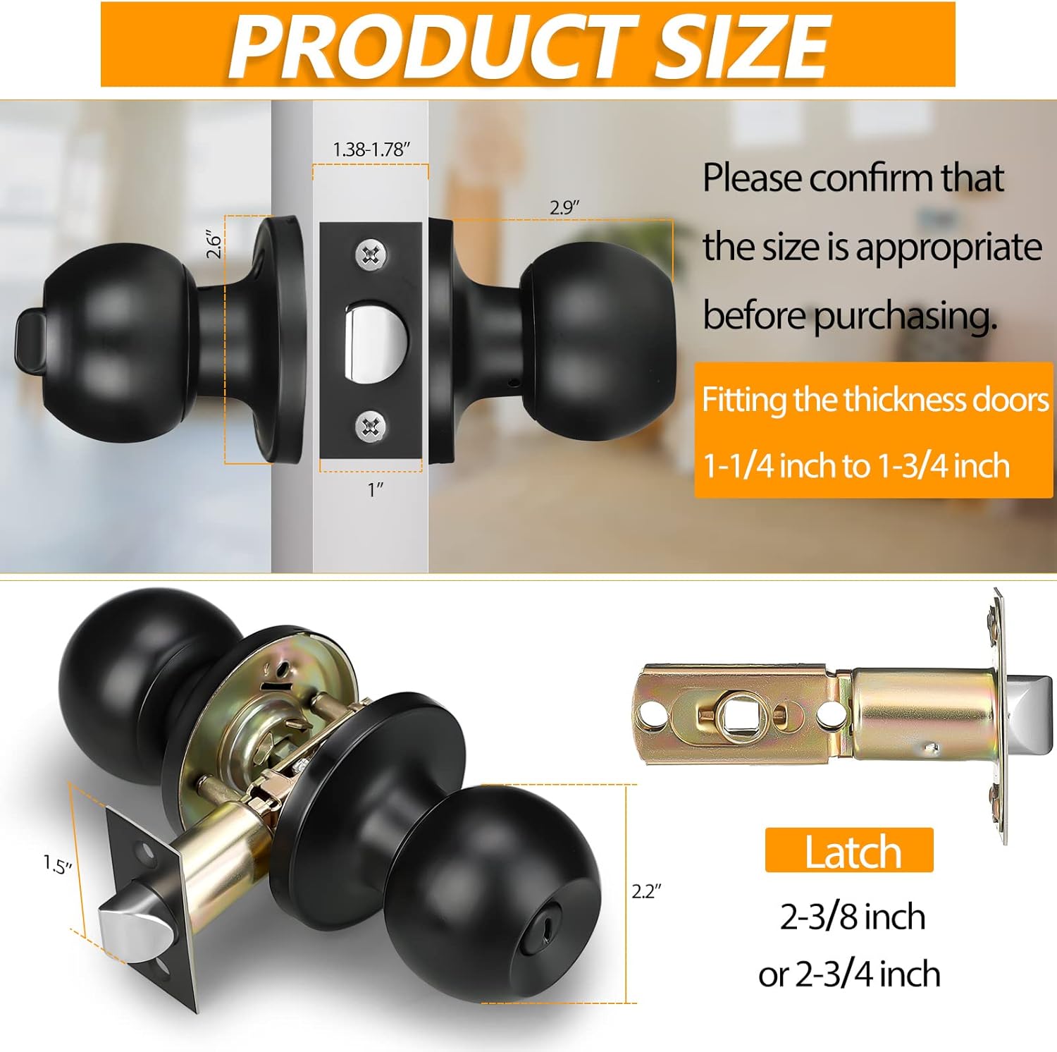 LEIFIDE 15 Pack Door Knobs for Interior, Matte Black Door Knobs Interior, Doorknob with Lock for Bedroom Bathroom Classroom Office