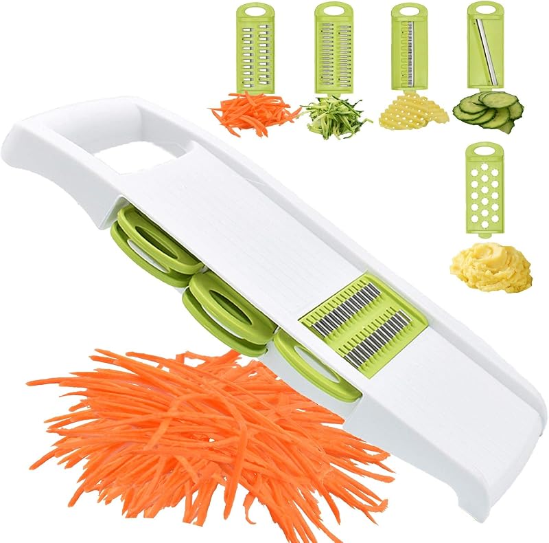 NACOLUS Cortadora de Mandolina 5 en 1 Cortadora de Verduras Mandolina Cortadora de Patatas y Verduras con múltiples Hojas Cortador de Verduras Trituradora en Juliana Cortadora de Patatas Verde
