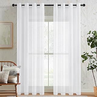 MRTREES Cortinas Salon Modernas 2 Piezas Blancas translucidas Infantiles Cortina con Ojales, Apariencia de Lino, romántico y Elegante,Curtains 140×210cm