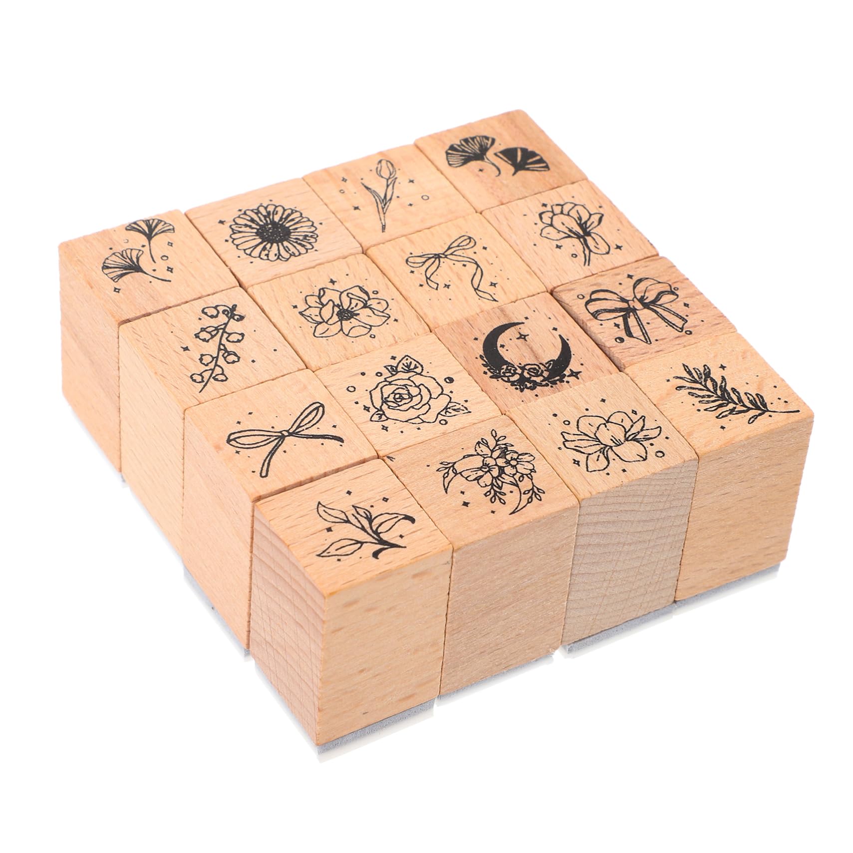 NUOBESTY 5 Set Timbri Per In Legno Collezione Di Fiori E Piante Serie Di Timbri Retrò Set Di 16 Timbri Di Prima Classe Etichette Kit Per La Creazione Di Diari Timbri 16 pezzi * 5