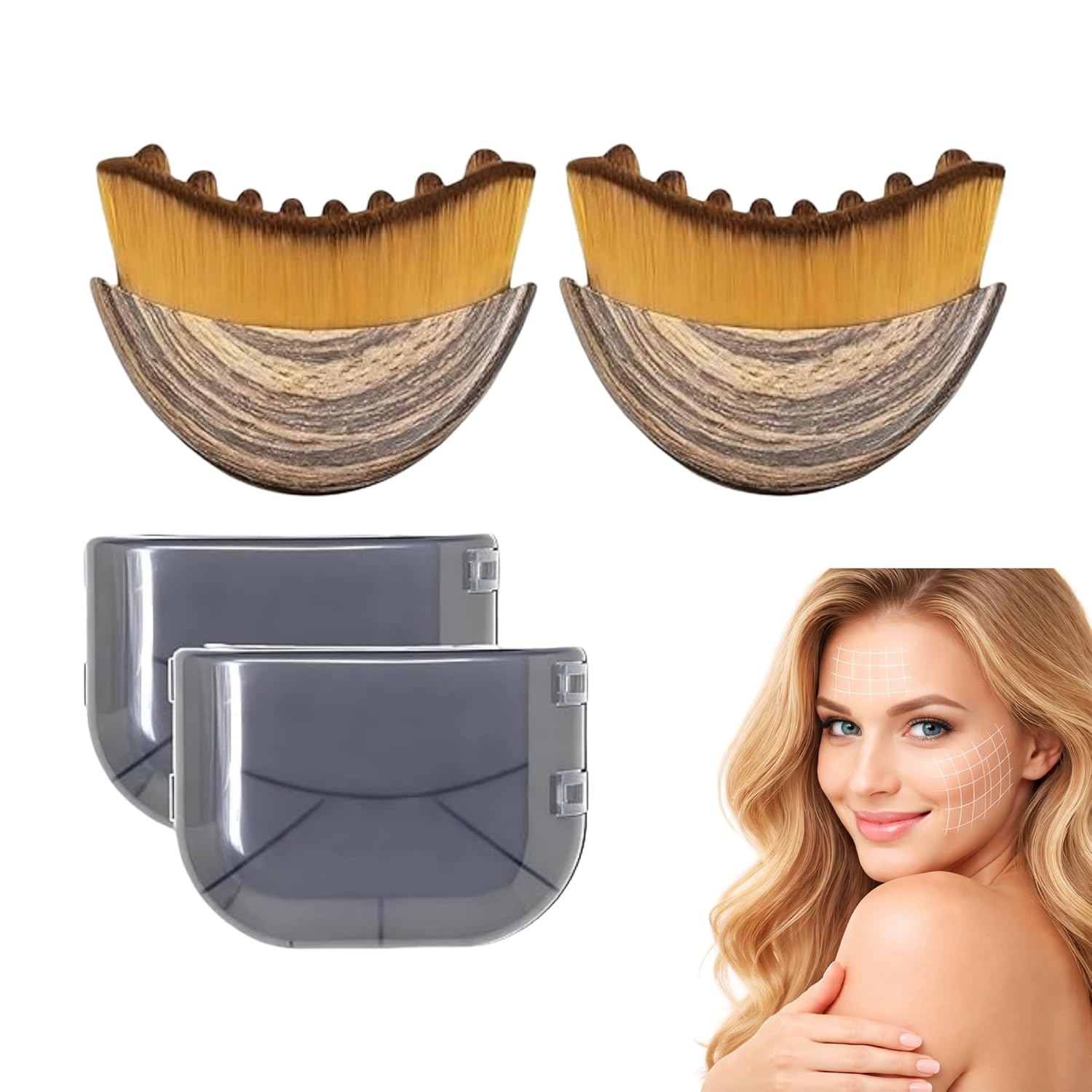 4Selfcare 4Self Care Lymphatic Contour Face Brush (2 Pack) Dry Skin Contour & Sculpting Tool, Wooden Lymphatic Massager for Face & Neck, Makeup Prep, Jawline Toning & Facial Definition Enhancement