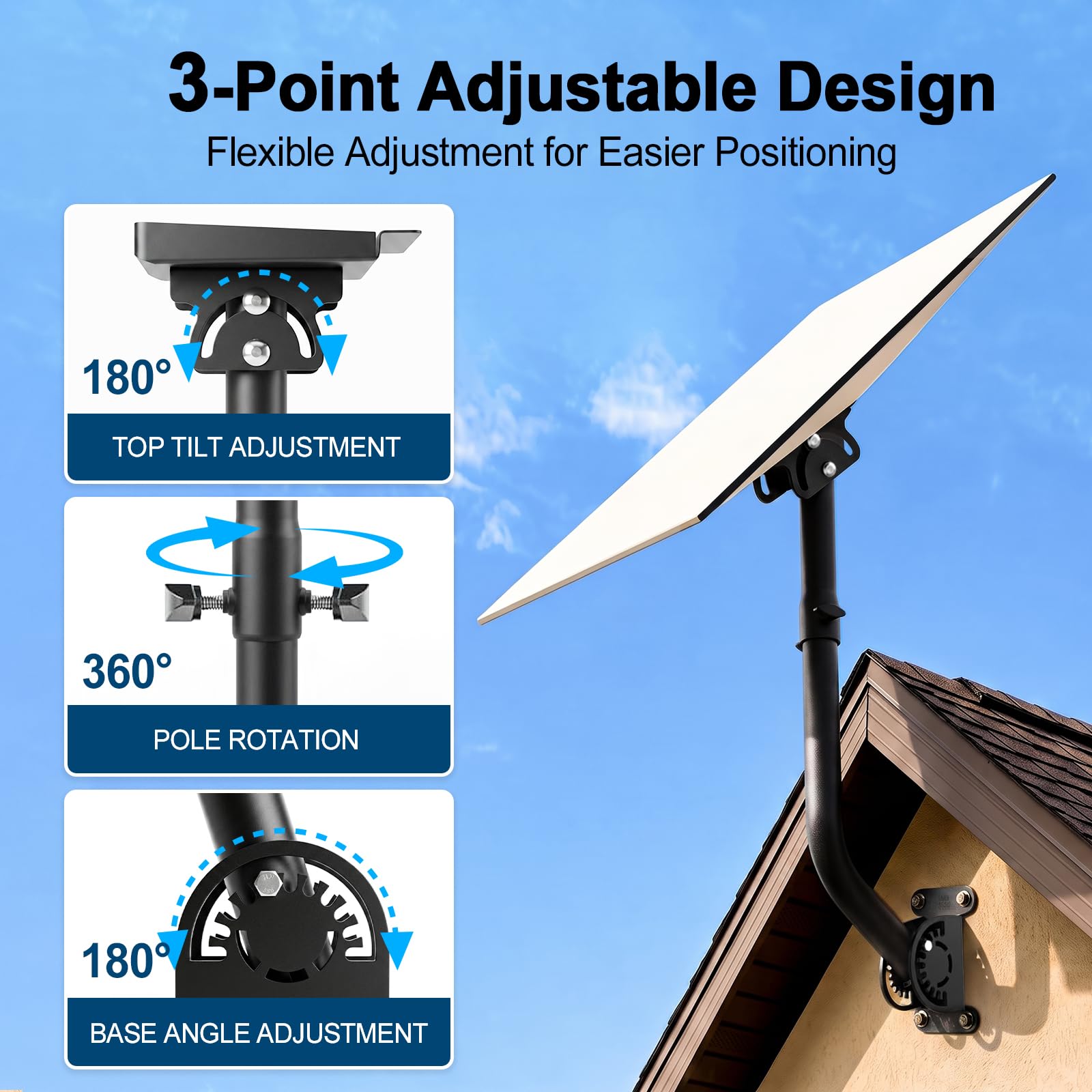 Kit di montaggio compatibile con Starlink Gen 3, montaggio a parete e tetto di casa, staffa girevole in acciaio al carbonio resistente per parabole antenna, braccio per grondaia da 71,9 cm per