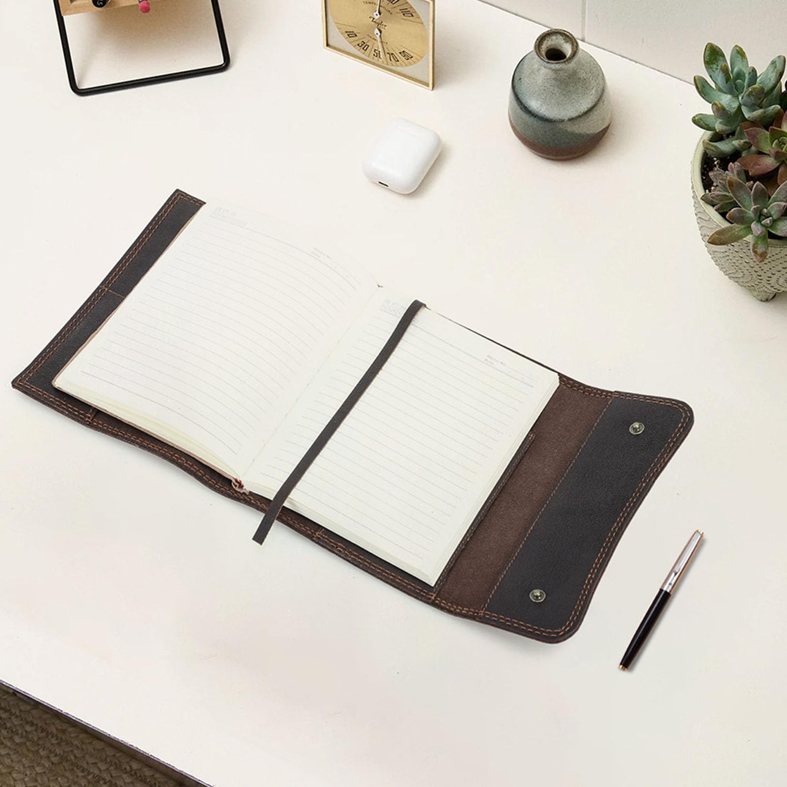 Protège-cahier rétro en cuir synthétique avec 2 porte-cartes, marque-page en polyuréthane, séparateur latéral, porte-revues, pour l'école, le bureau, les accessoires de bureau