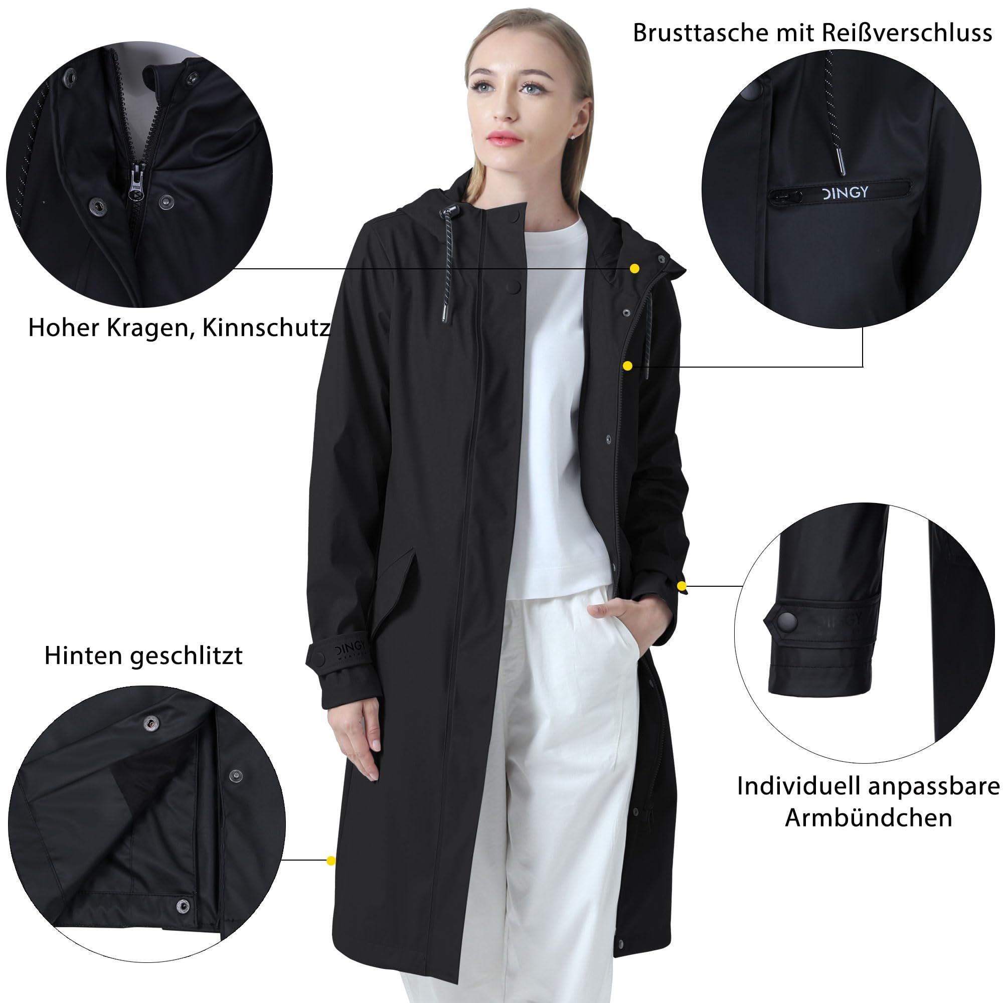 rhythm of the rain Regenmantel Damen gefüttert Windbreaker lang Wasserdicht Atmungsaktive Regenjacke mit kapuze Friesennerz PU Regenparka Outdoorjacke