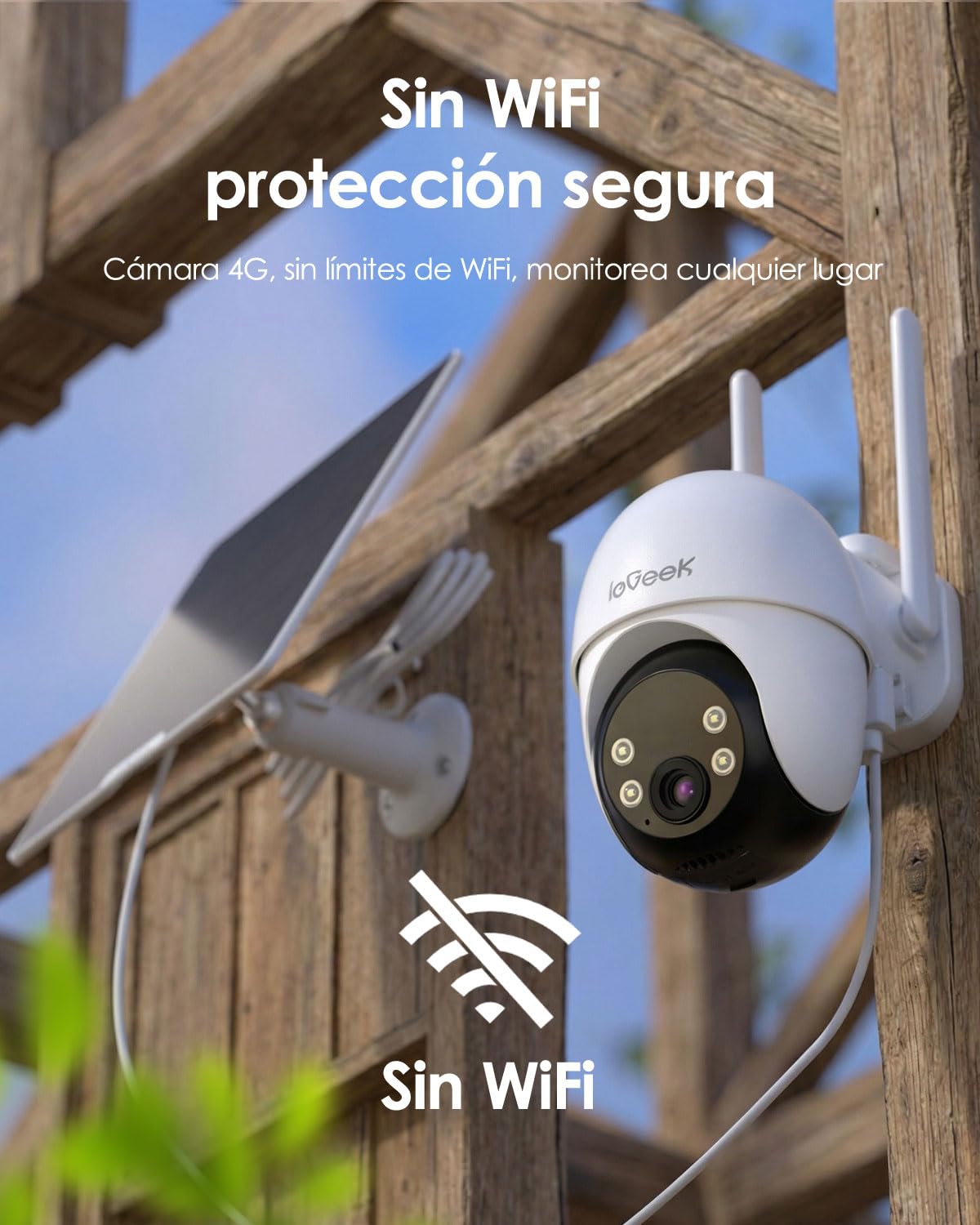 ieGeek 24/7 Grabación,Cámara Solar 4G AOV sin WiFi,Cámara Vigilancia SIM Exterior sin Cables,Seguimiento Automático,Detección Persona/Coche 30m,Visión Nocturna 20m,eSIM Integrado,10000mAh,360° PTZ