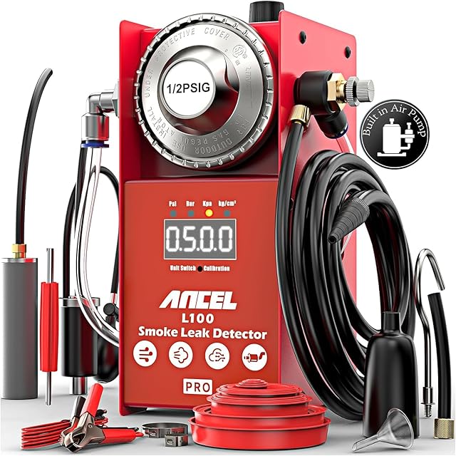 ANCEL L100 Pro Automotive Smoke Machine | EVAP Leak Detector with Built-in Air Compressor | EVAP Vacuum Fuel Leak Tester | Upgrade Digital Display, Flow Control Valve | Smoke Diffuser Car Smoke Tester