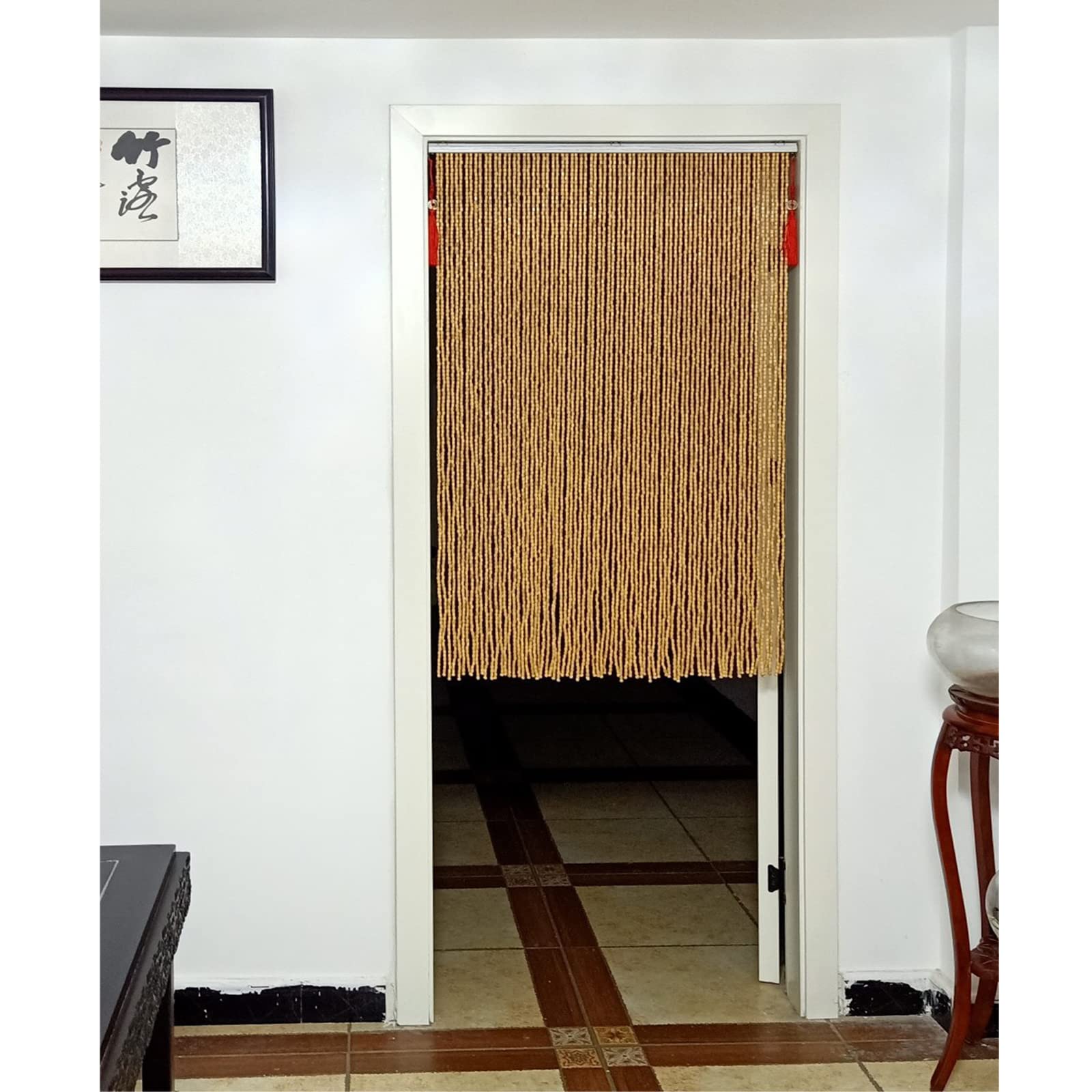 Cortina para Puertas de Bambú Retro,Cortina con Cuentas para Puerta Divisora o Ventana,Cortina para Puerta Colgante de Madera con Cuentas,Exterior o Interior,Personalizable (70 strands 70x200cm)