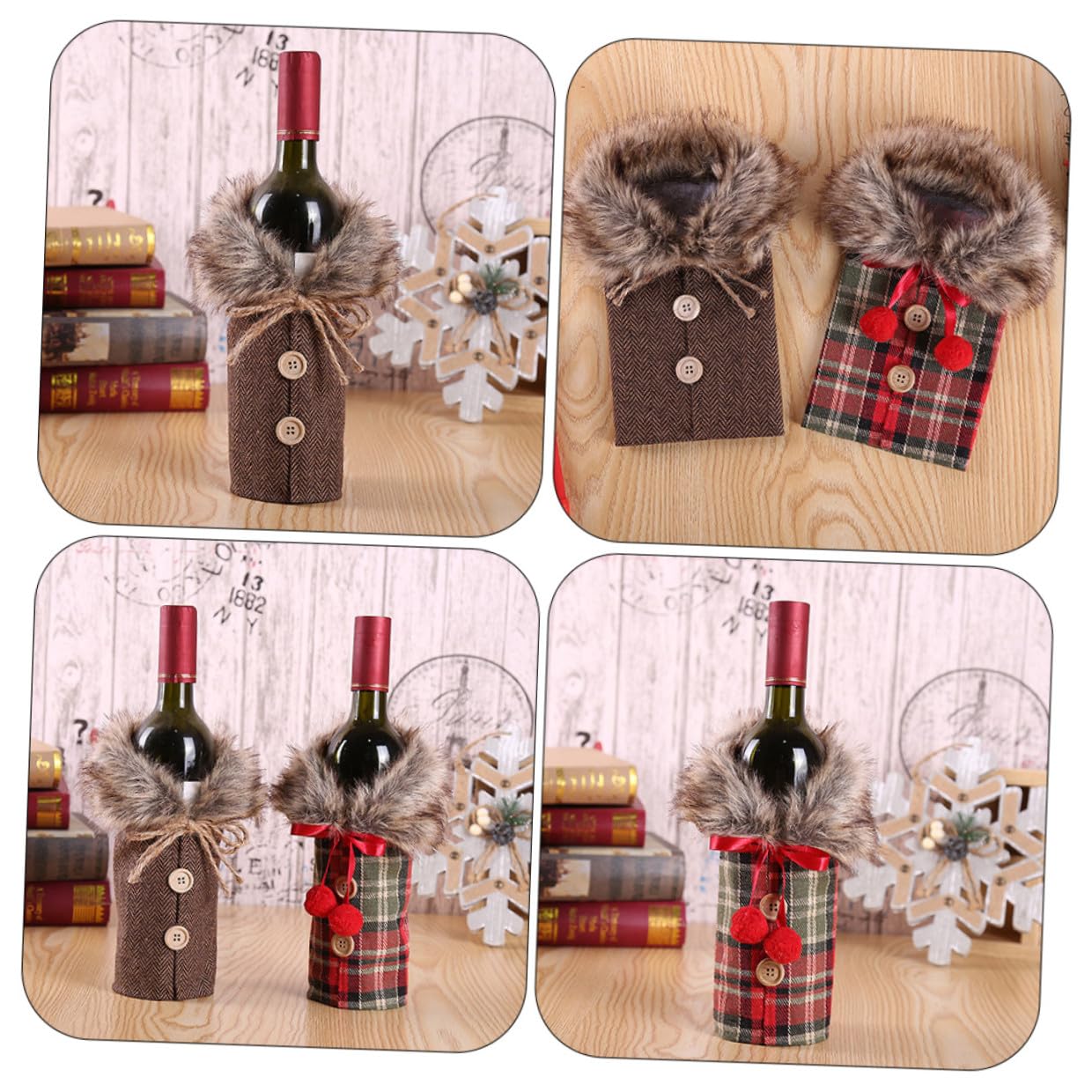 2pièces Housse de Bouteille de Vin Décorative pour Noël Étui à Bouteille de Vin Lot de Housses