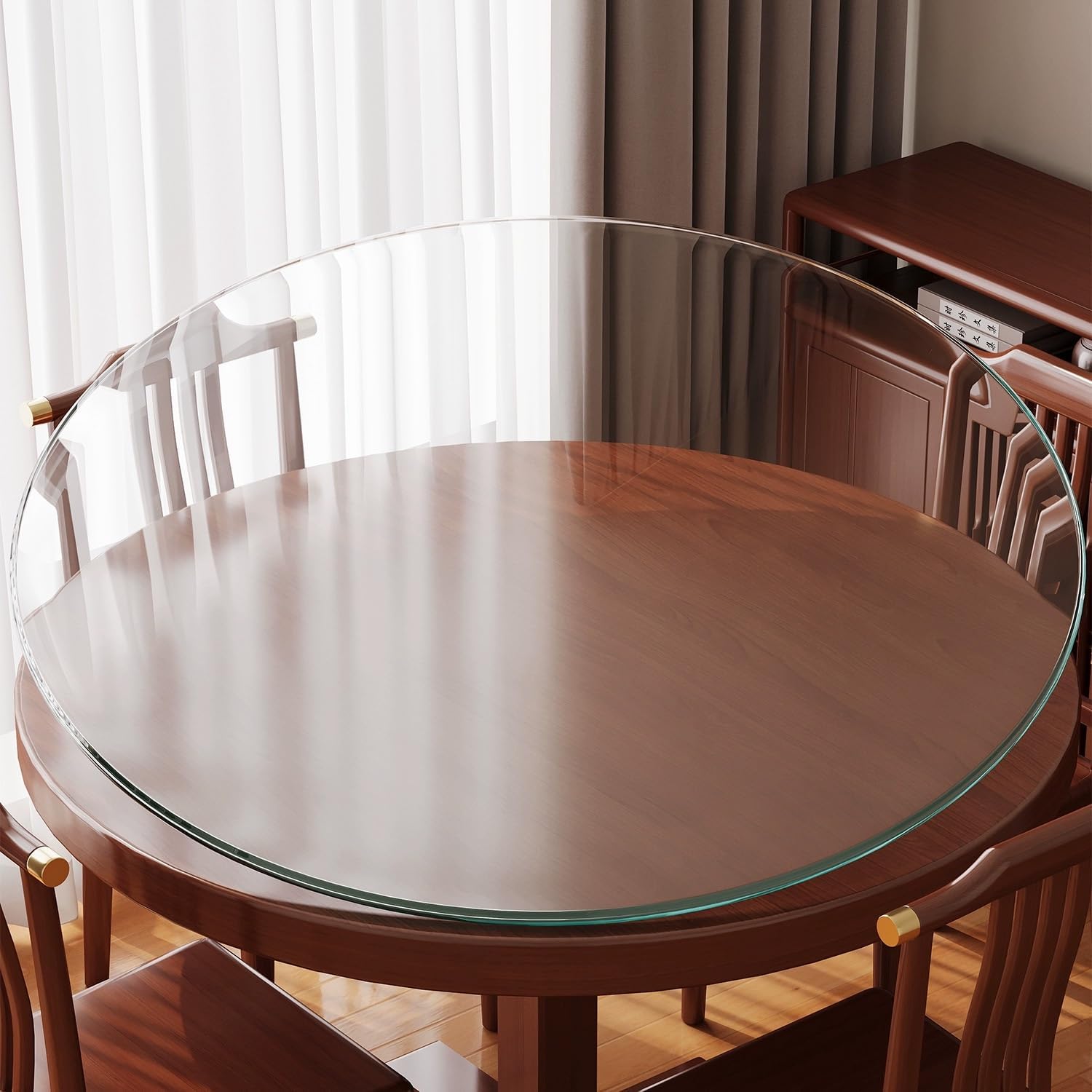 Clear Table Top Round Tempered Glass 1/4" Thick Beveled Edge, 12 15 17 18 20 24 Inch Glass Table Top Replacement for Dining,Office, Patio, Countertop(38cm-15in)