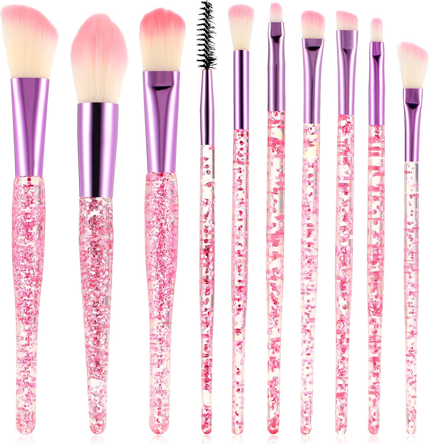 WLLHYF Glitterkristallen make-upkwastenset, 10-delig, bling, professionele foundation, concealer, oogschaduw, eyeliner, rouge, lippenmix, synthetische kwast, gereedschapsset, essentials