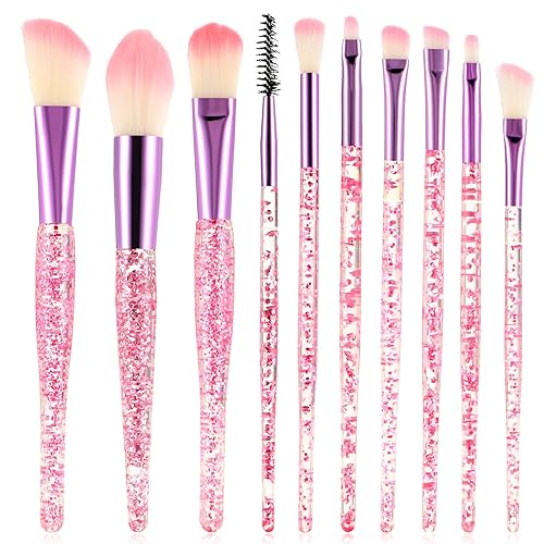 WLLHYF Juego de 10 brochas de maquillaje de cristal con brillantina, corrector de base profesional, delineador de ojos, delineador de ojos, rubor,