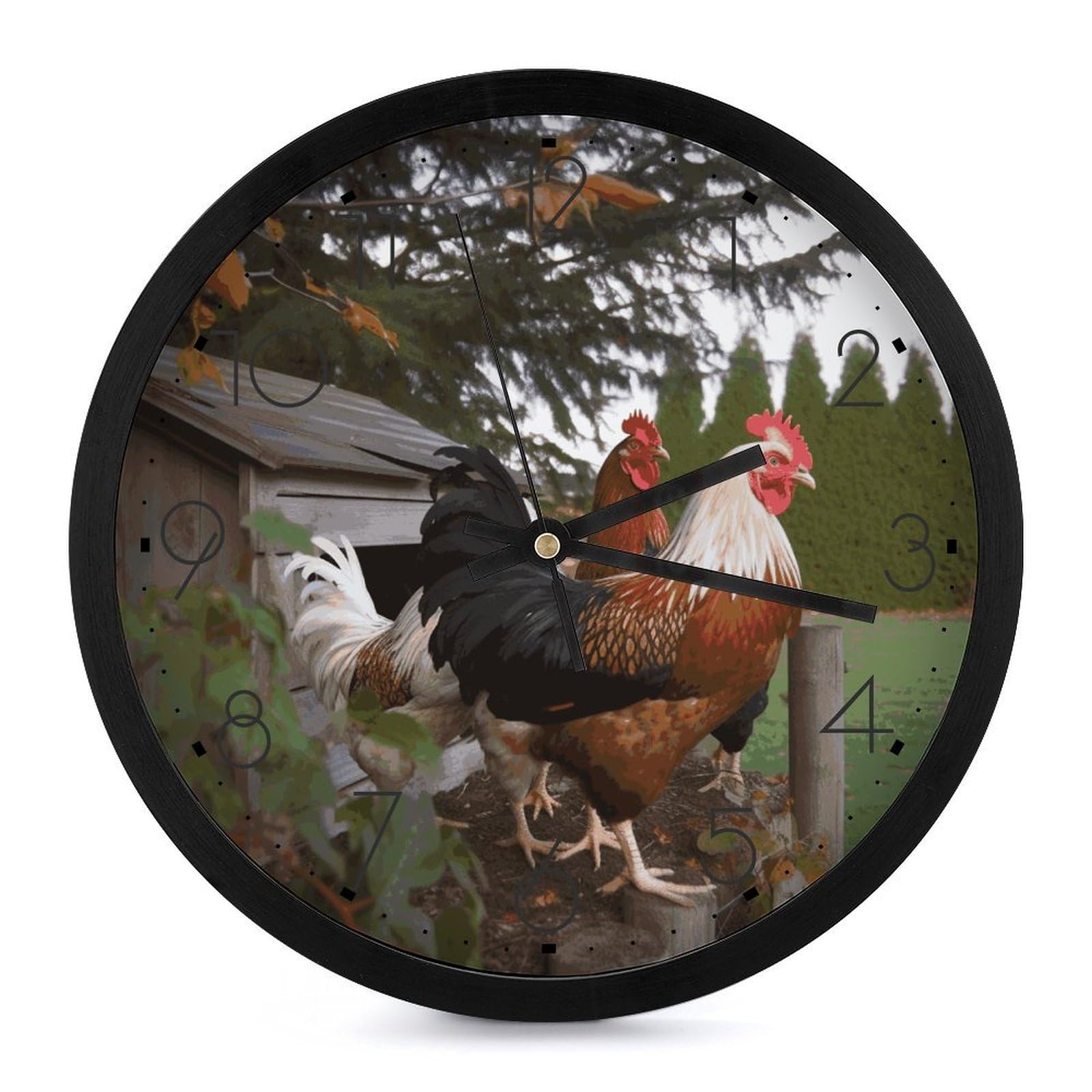 Horloge murale poule de 25,4 cm, pendule ronde silencieuse à piles pour salon et bureau