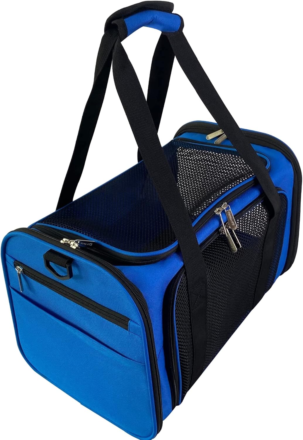 Blue and Black Soft Sided Pet Carrier with Mesh Ventilation