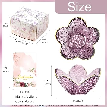 Purple Flower Jewelry Dish Glass Ring Holder Dish Jewelry Tray Cute Vanity Organizer Aesthetic Nightstand Bathroom Room Decor Trinket Dish Mothers Day Friendship Christmas Birthday Gifts for Women