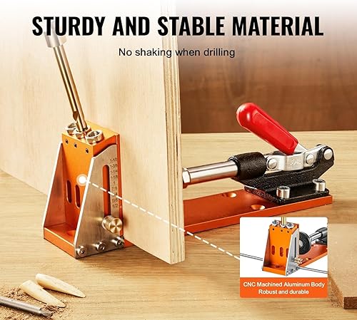 Miniatura 2 de VEVOR Kit de plantillas de agujeros de bolsillo, aluminio profesional y mejorado, sistema de carpintería ajustable y fácil de usar, guía ángulo de