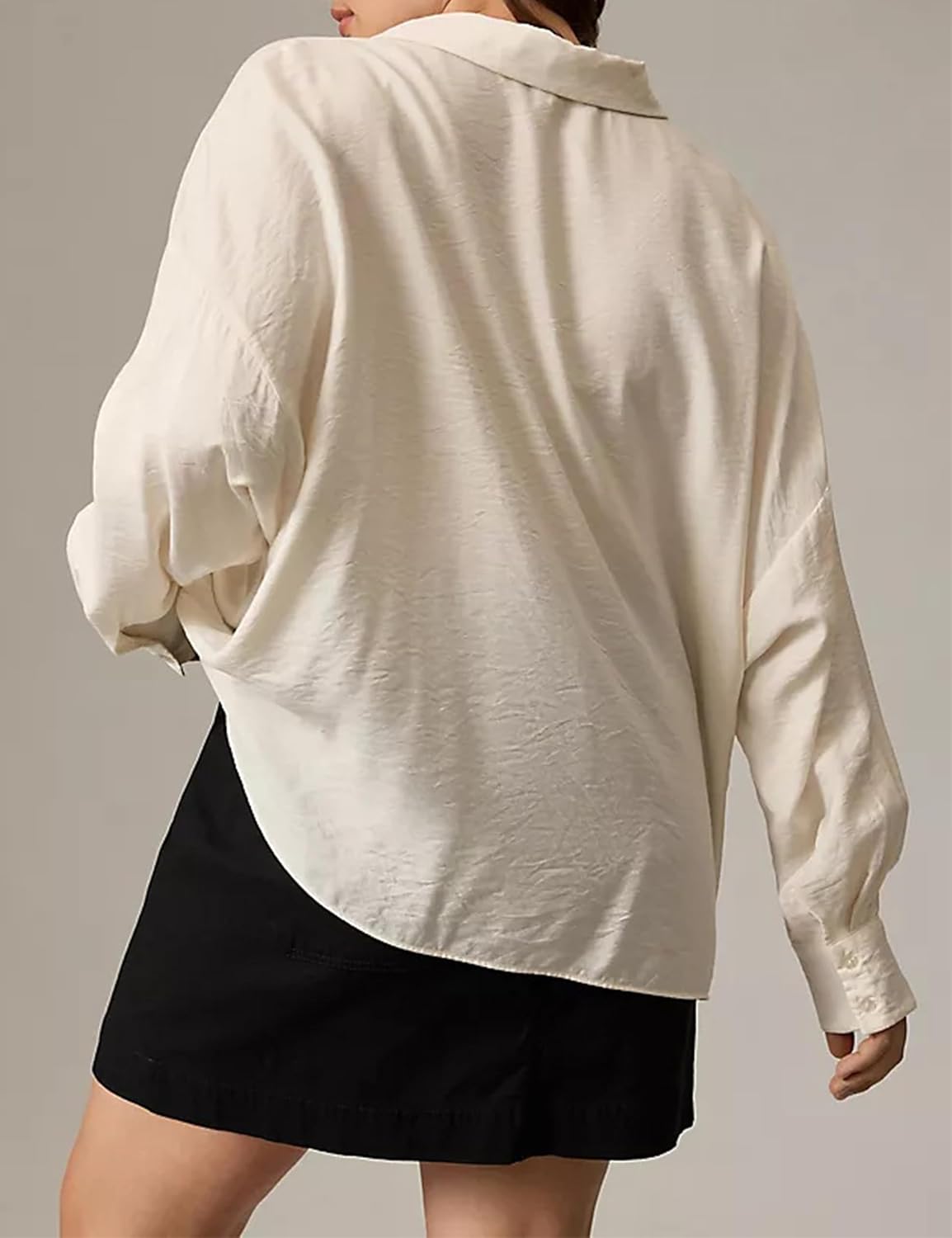 Women Long Sleeve Wide Placket Top Casual V Neck Swing Boxy Fit Blouse Popover Shirt Tunic - Image 4