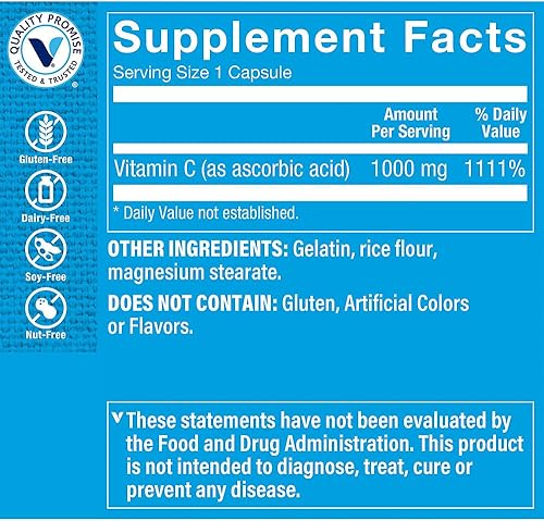Miniatura 2 de The Vitamin Shoppe Vitamina C 1,000 MG, antioxidante que apoya la salud inmune y cardiovascular (300 cápsulas)