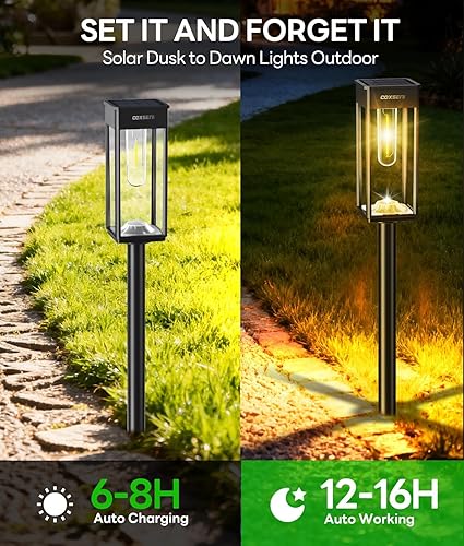 Miniatura 5 de Juego de 8 luces de camino solar para exteriores, impermeables IP65, luz LED de 3000K, encendido/apagado automático, para paisaje, camino, jardín,