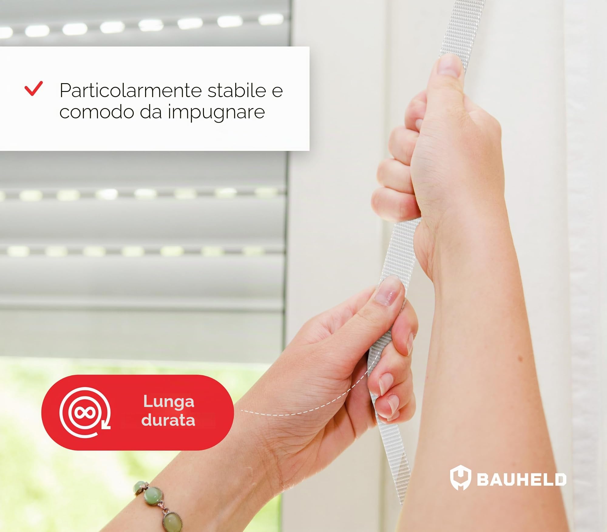 BAUHELD® Cinghia per tapparelle, 50 m, 14 mm, 18 mm, 20 mm, 23 mm, prodotta in Germania, adatta per tapparelle su porte e finestre, beige, marrone