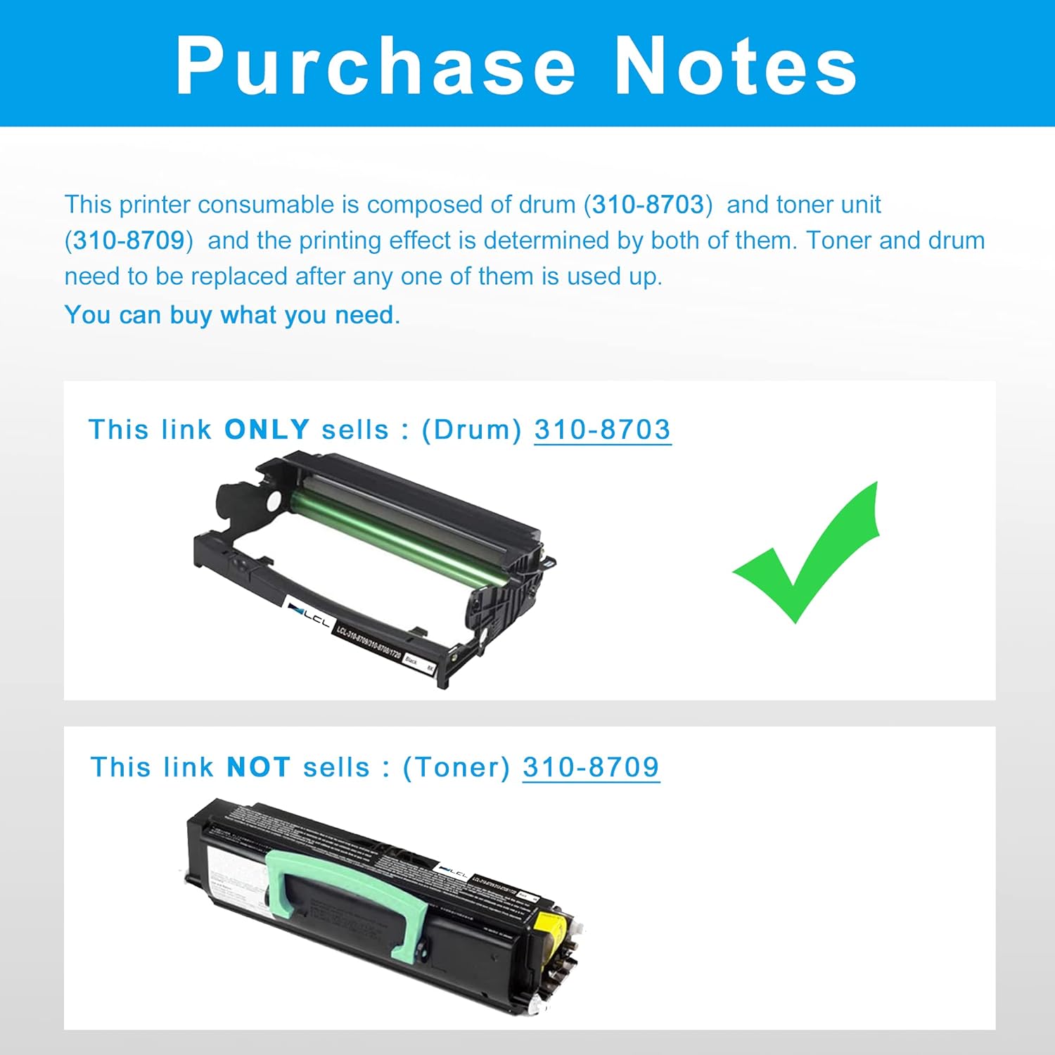 LCL Compatible Drum Unit Replacement for Dell 310-8703 310-8710 1720 DJ987 MW685 Drum for Dell 1720 1720dn Printer (1-Pack Black)